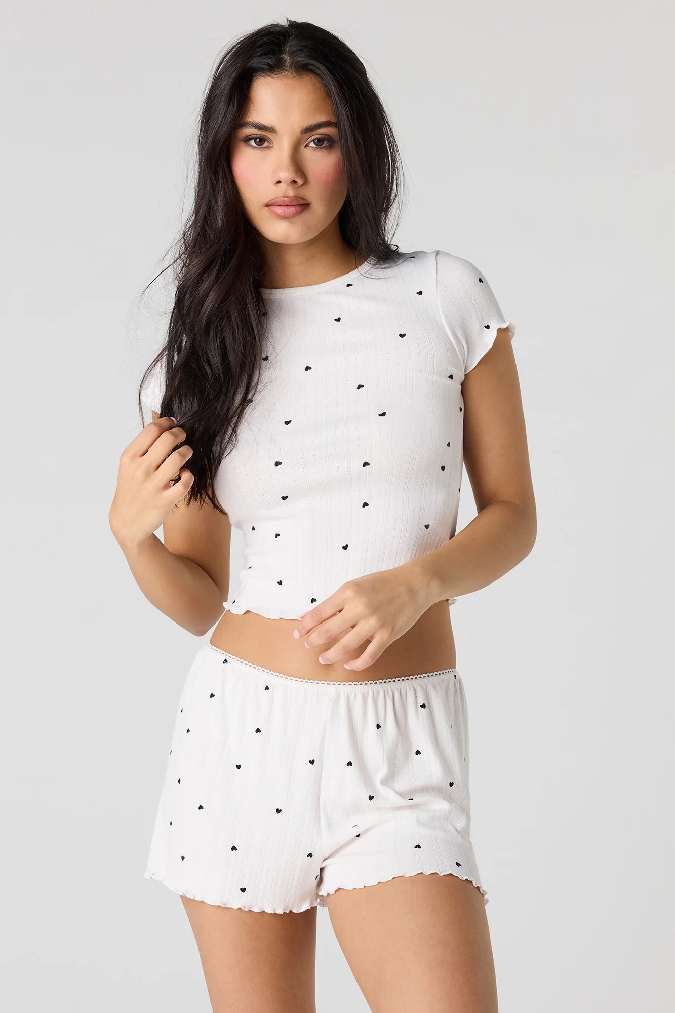 Pointelle Ruffle Trim T-Shirt & Short Pajama Set - Image 13