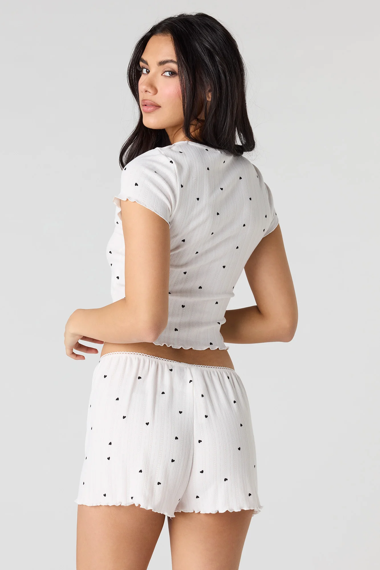 Pointelle Ruffle Trim T-Shirt & Short Pajama Set - Image 14