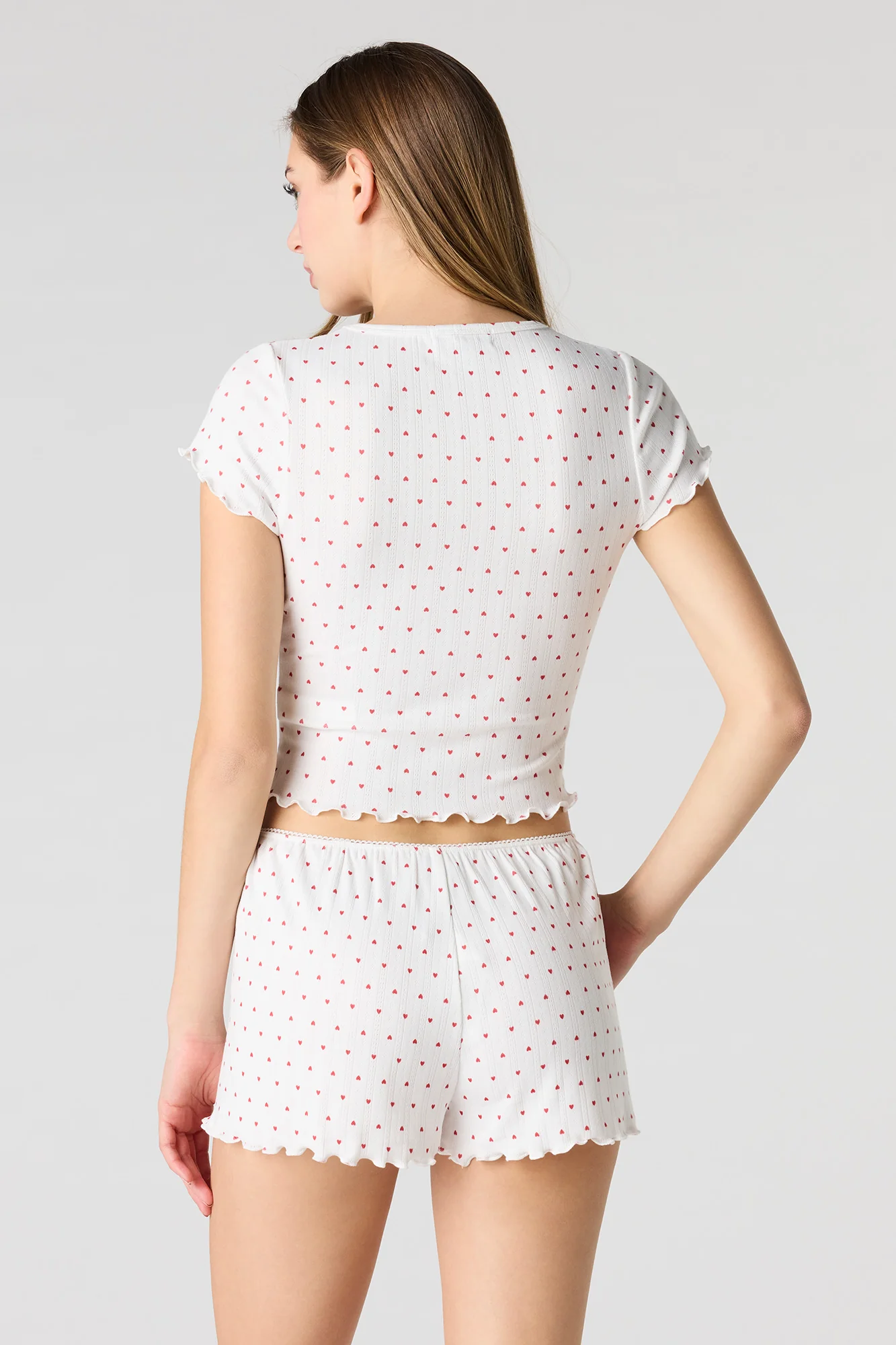 Pointelle Ruffle Trim T-Shirt & Short Pajama Set - Image 5