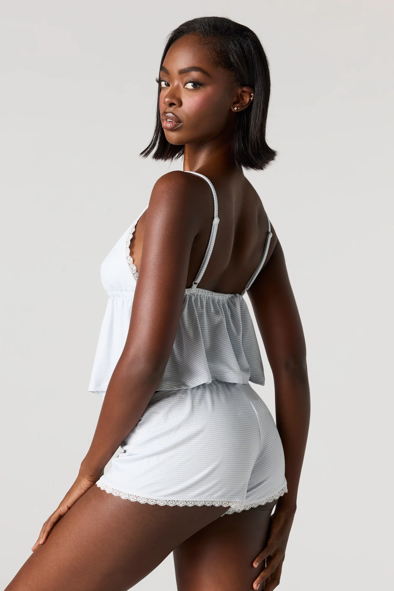 Printed Lace V-Neck Tank & Short Pajama Set - Image 15