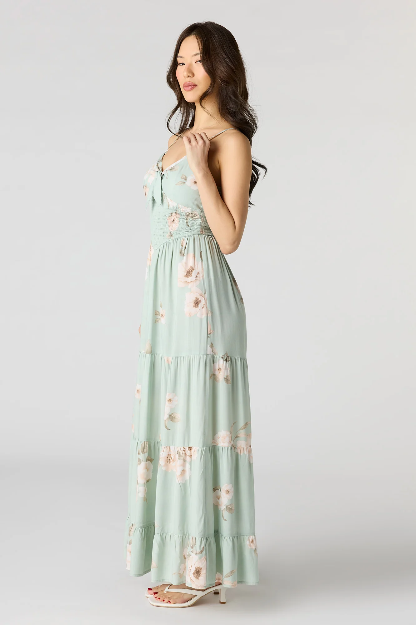 Floral Bow Front Tiered Maxi Dress - Image 8