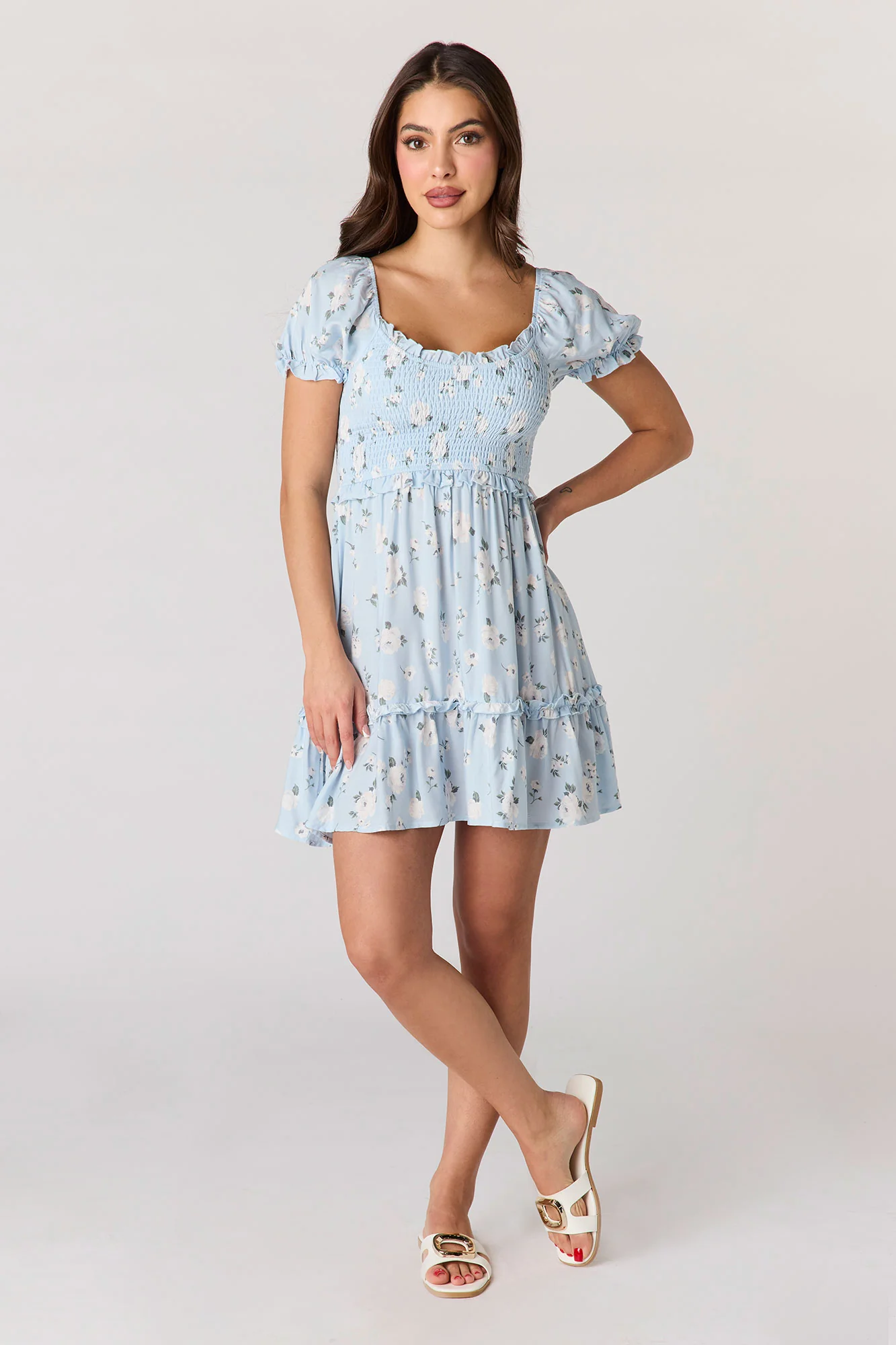 Floral Smocked Mini Dress - Image 3