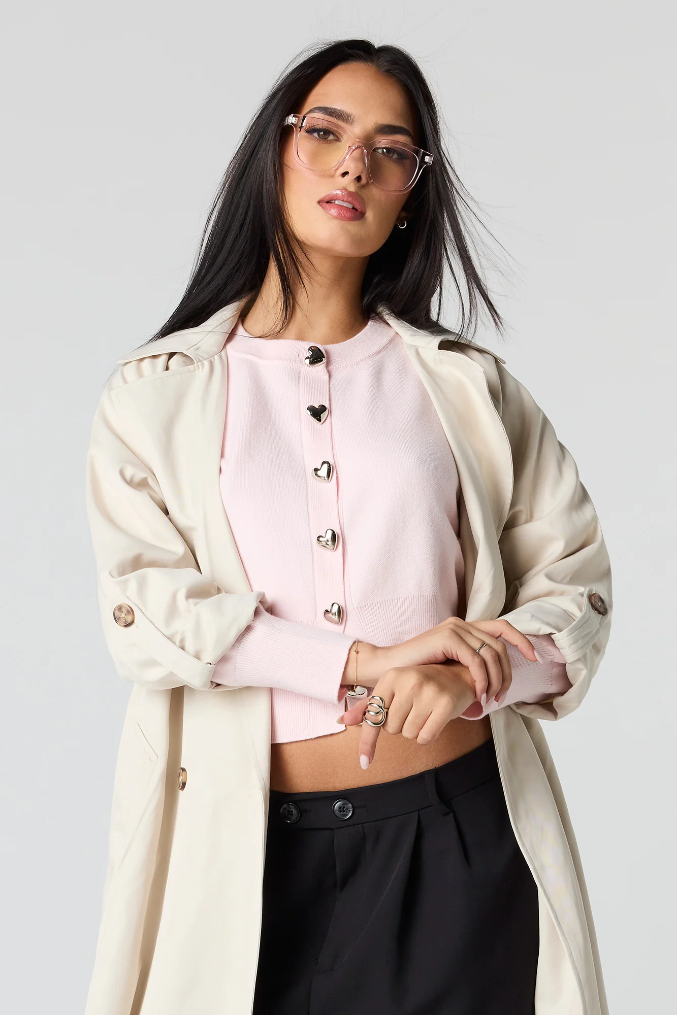 Heart Button Front Cardigan - Image 14