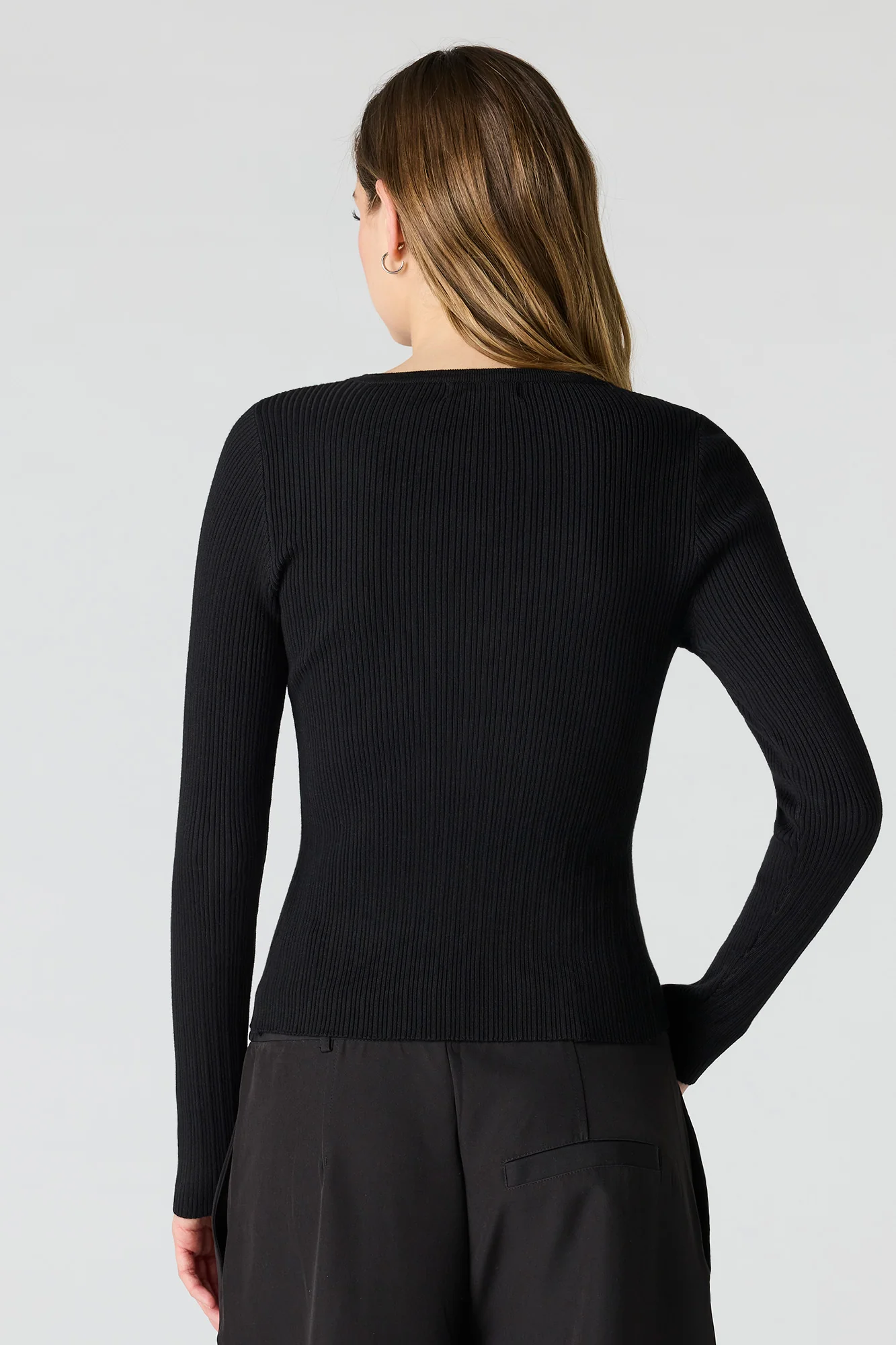 Ribbed Knit Flyaway Button-Up Cardigan - Image 5