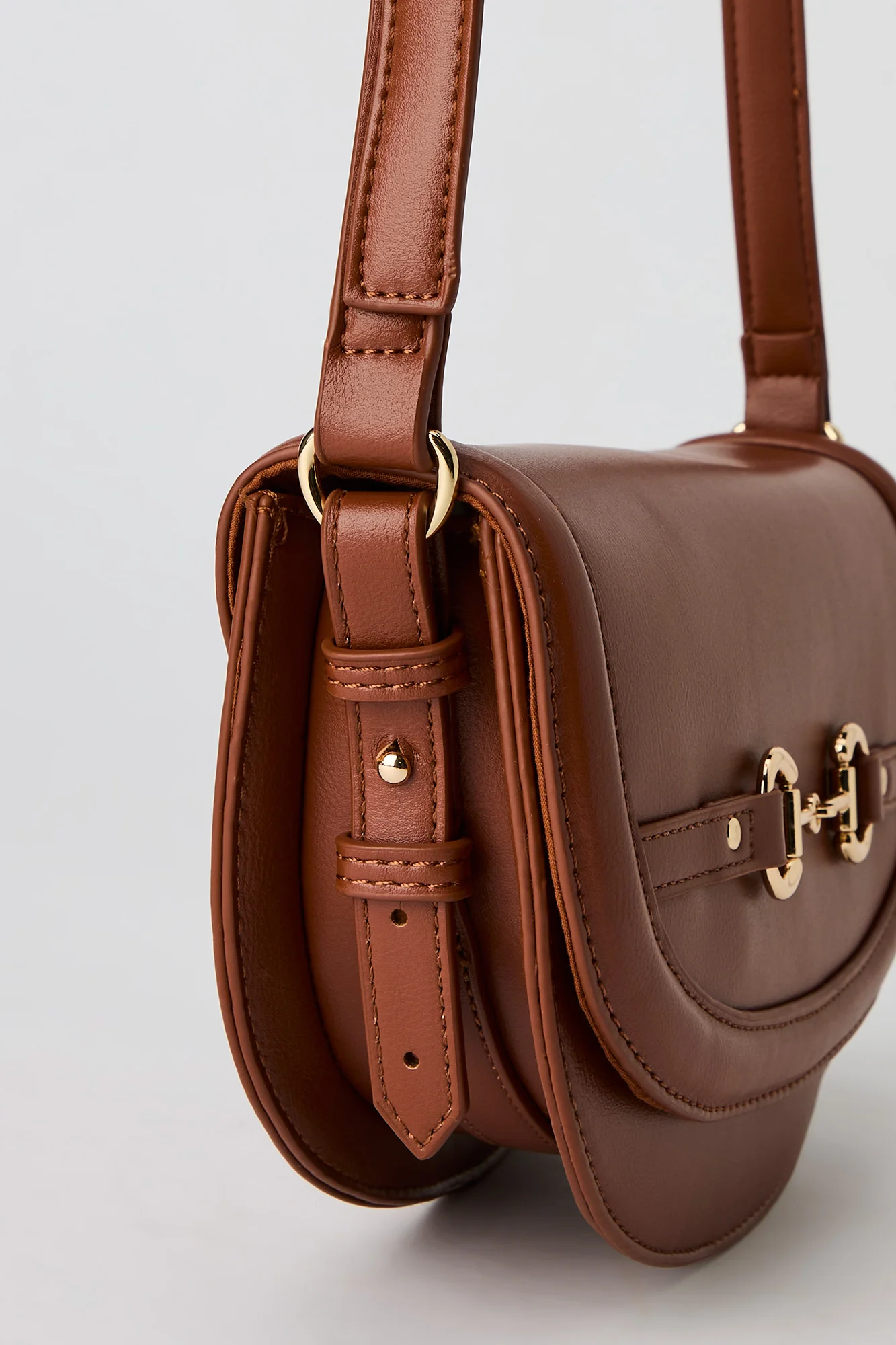 Faux Leather Crossbody Saddle Bag - Image 4