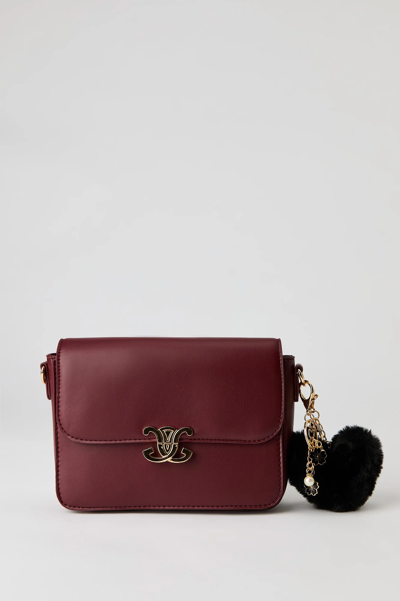 Faux Leather Crossbody Bag with Keychain - Image 9