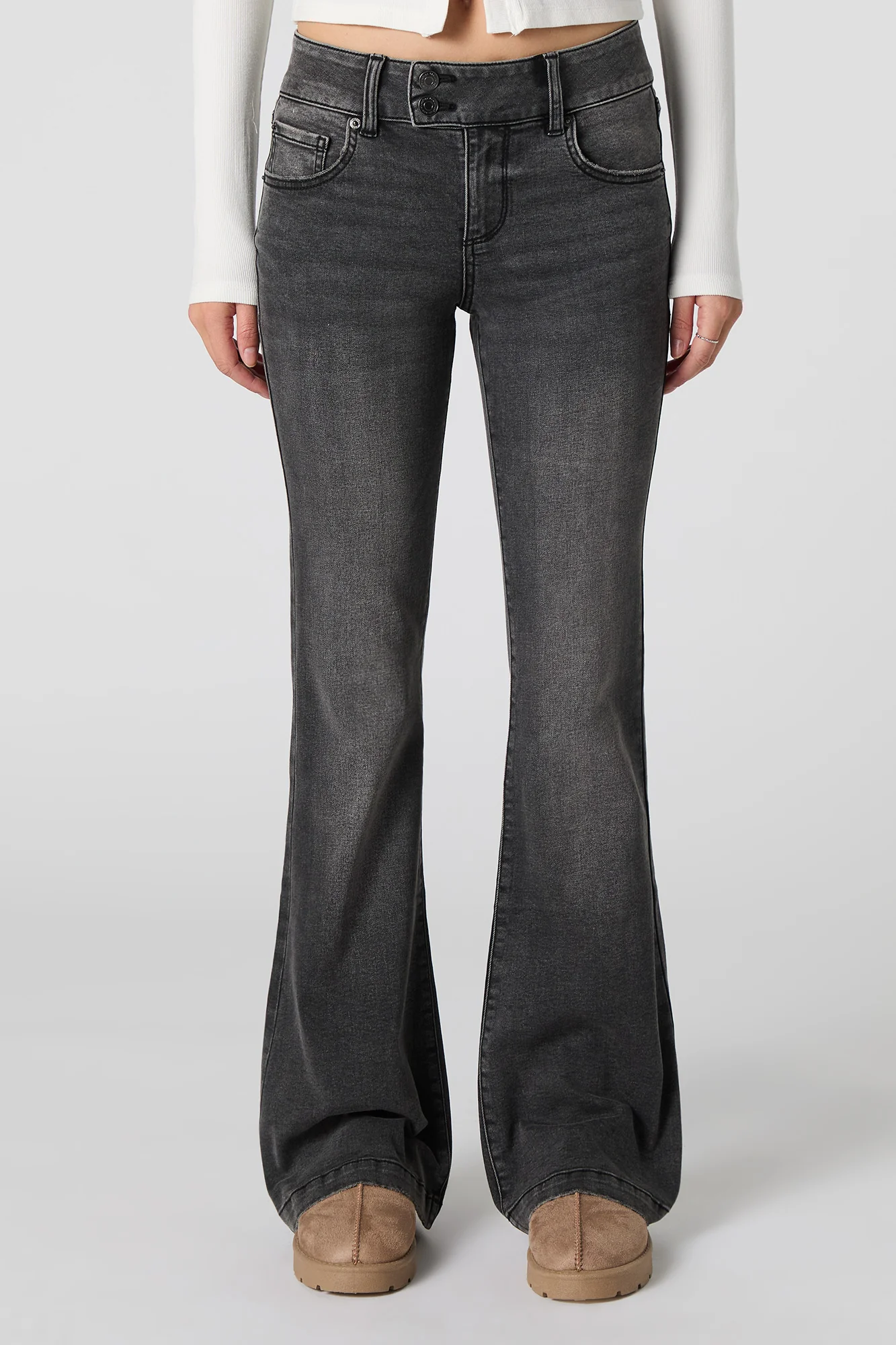 Low Rise Flare Washed Black Jean - Image 2