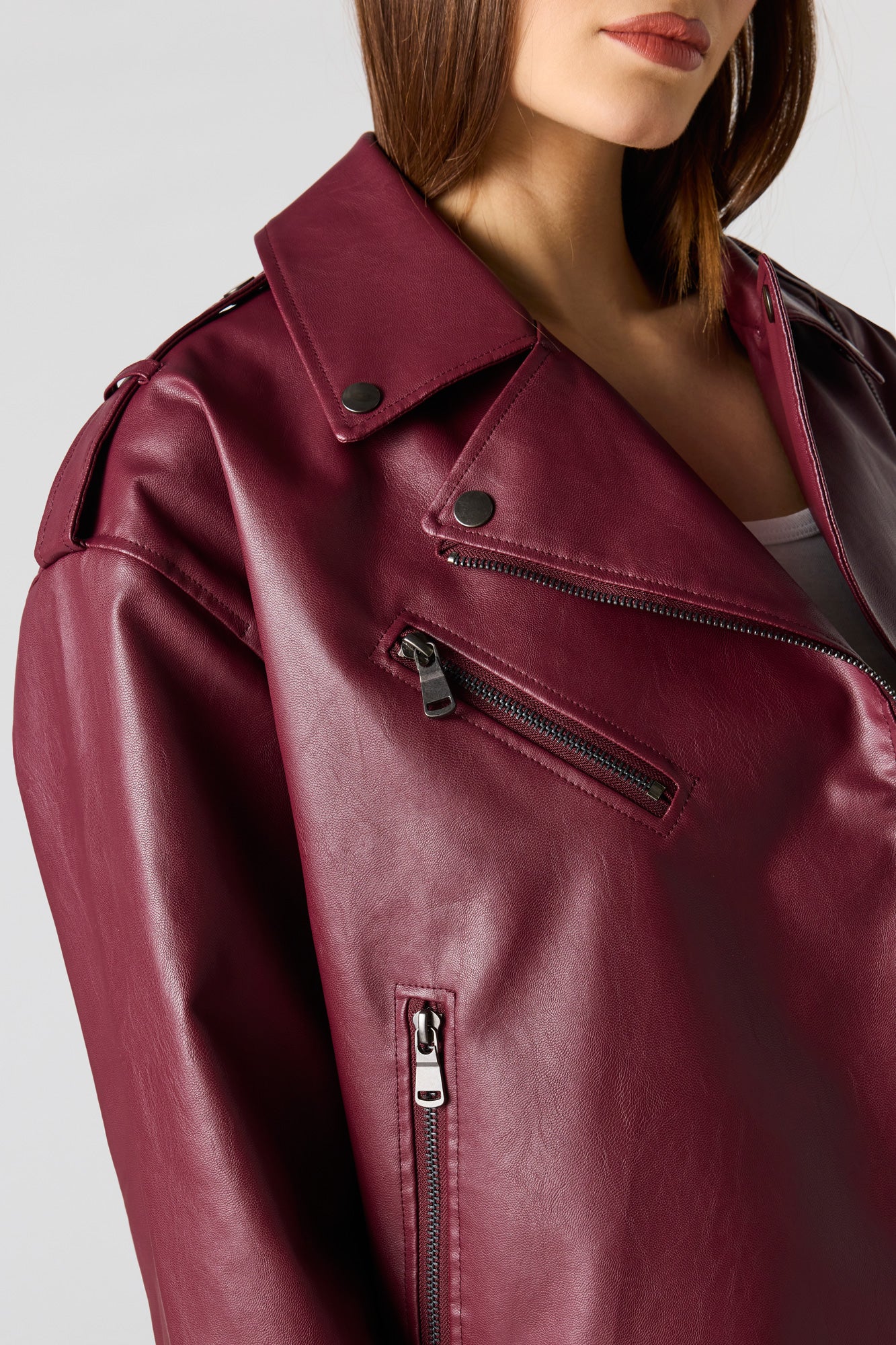 Faux Leather Oversized Biker Jacket - Image 4