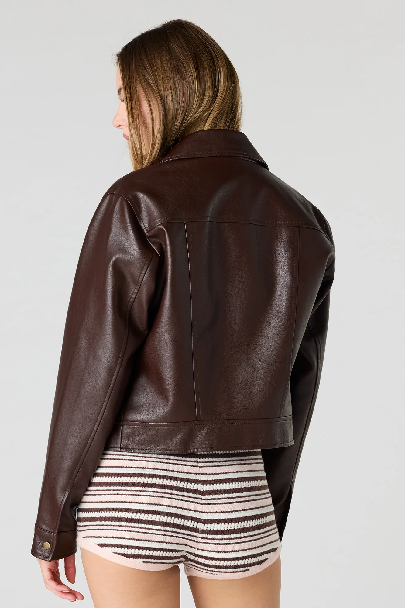 Boxy Faux Leather Collared Jacket - Image 2
