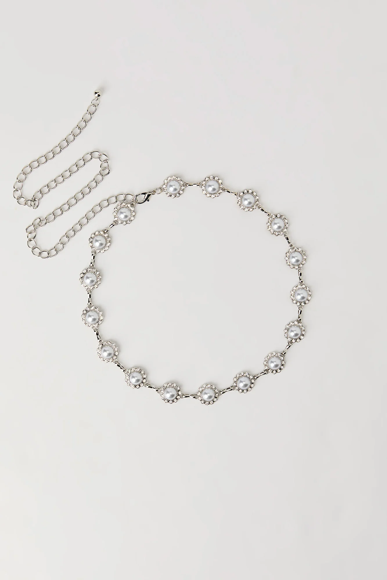 Faux Pearl Rhinestone Chain Belt