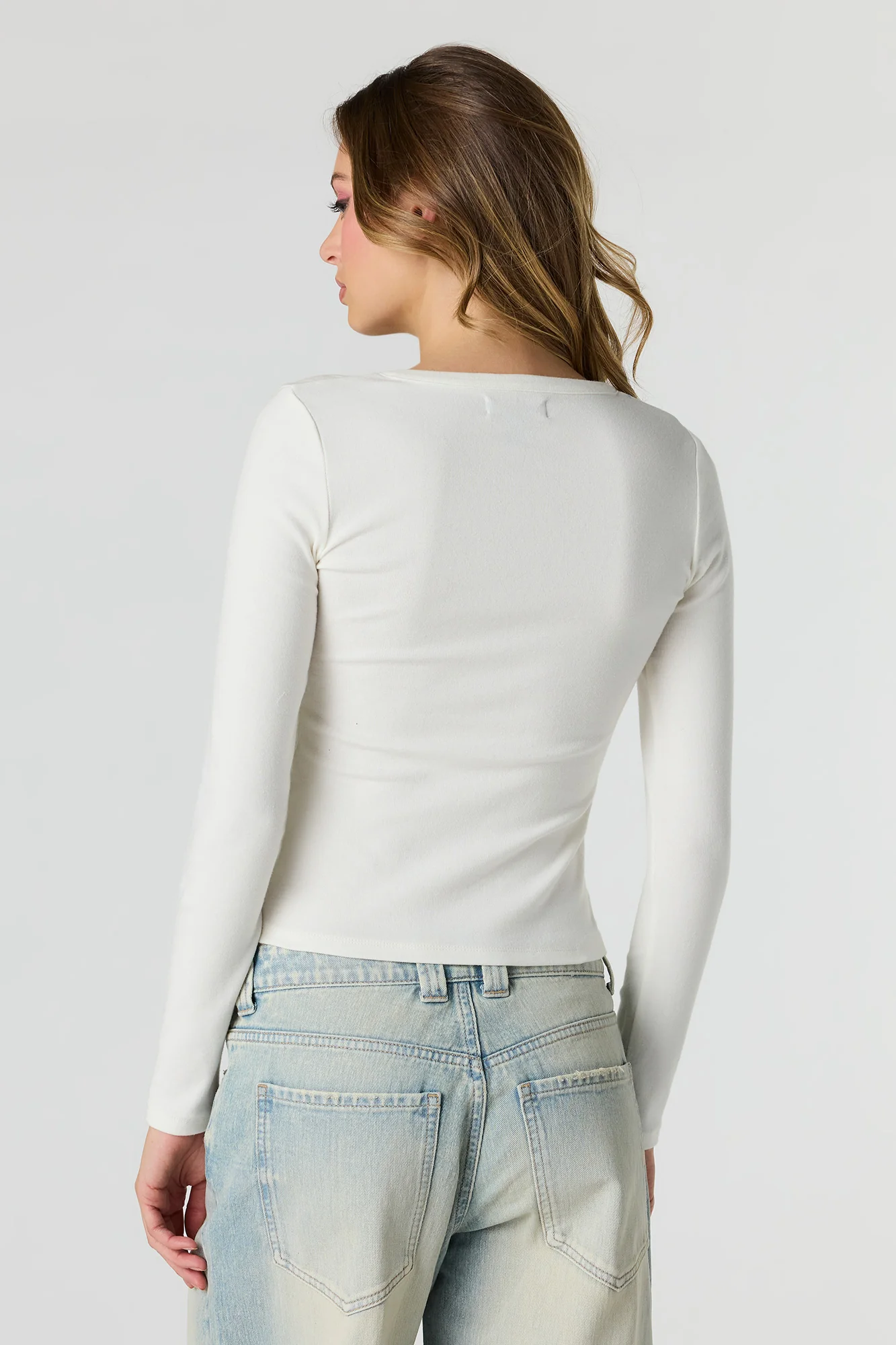Ribbed Long Sleeve Henley Top - Image 14
