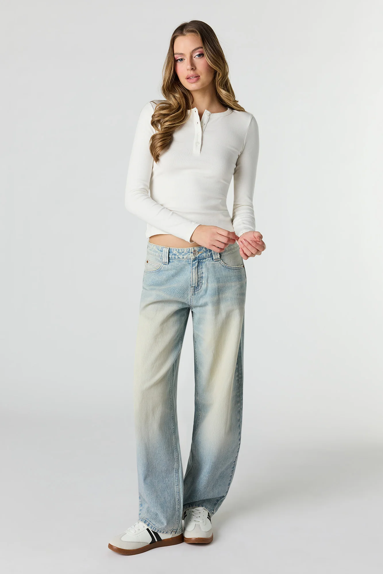 Ribbed Long Sleeve Henley Top - Image 15