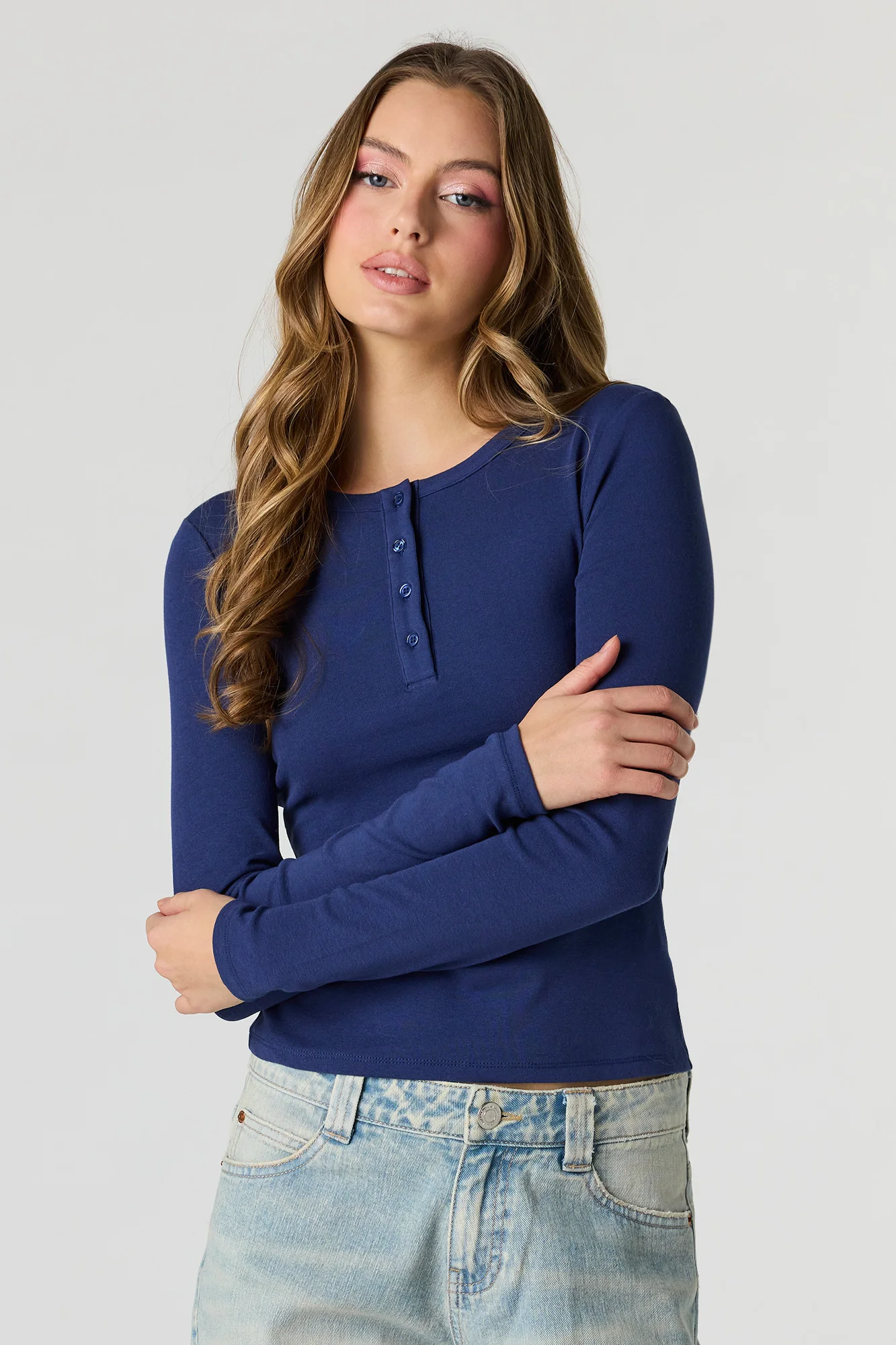 Ribbed Long Sleeve Henley Top - Image 16