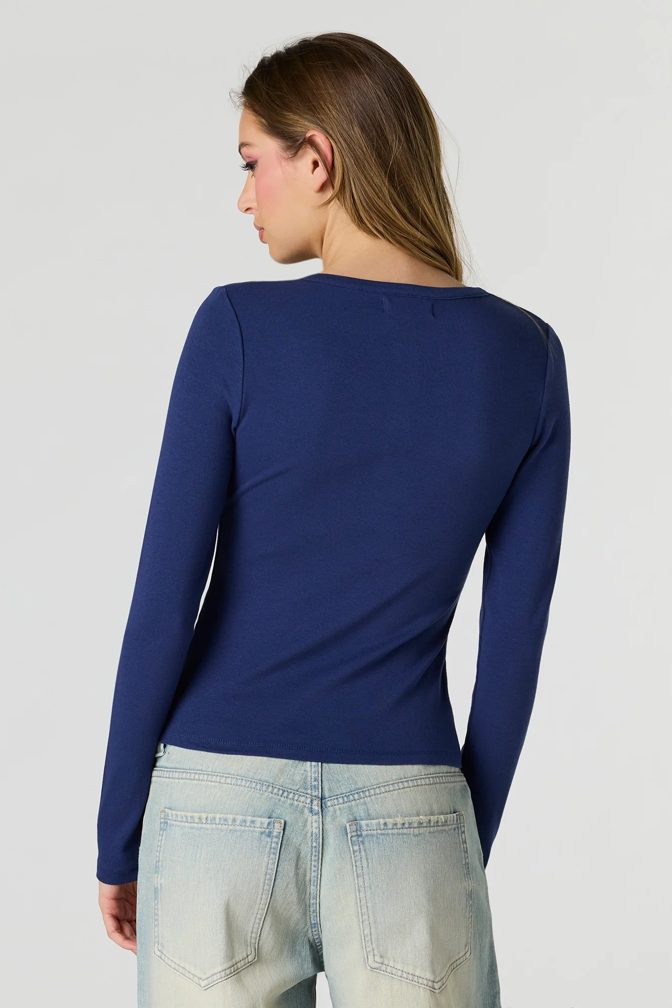 Ribbed Long Sleeve Henley Top - Image 17