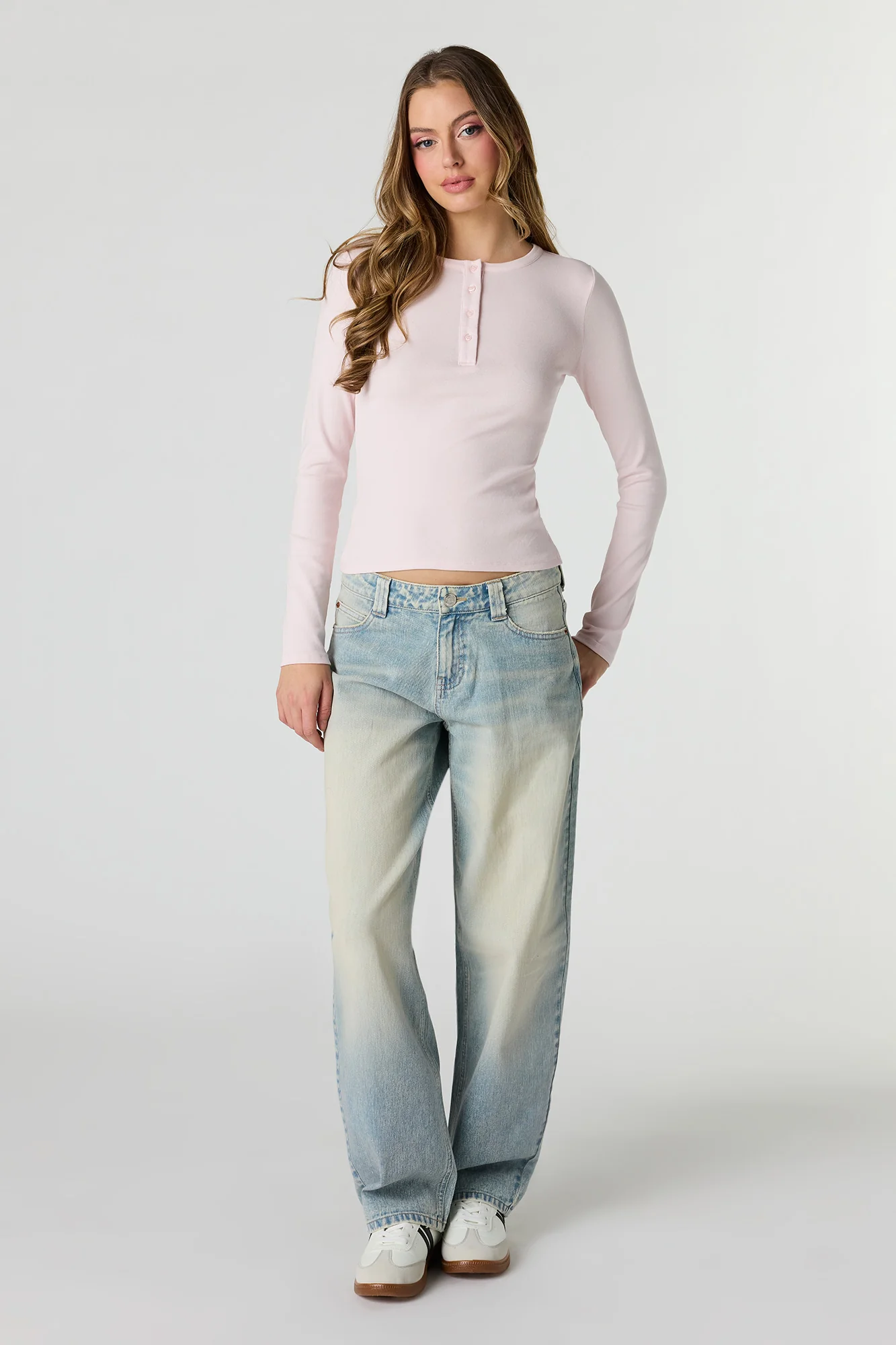 Ribbed Long Sleeve Henley Top - Image 21