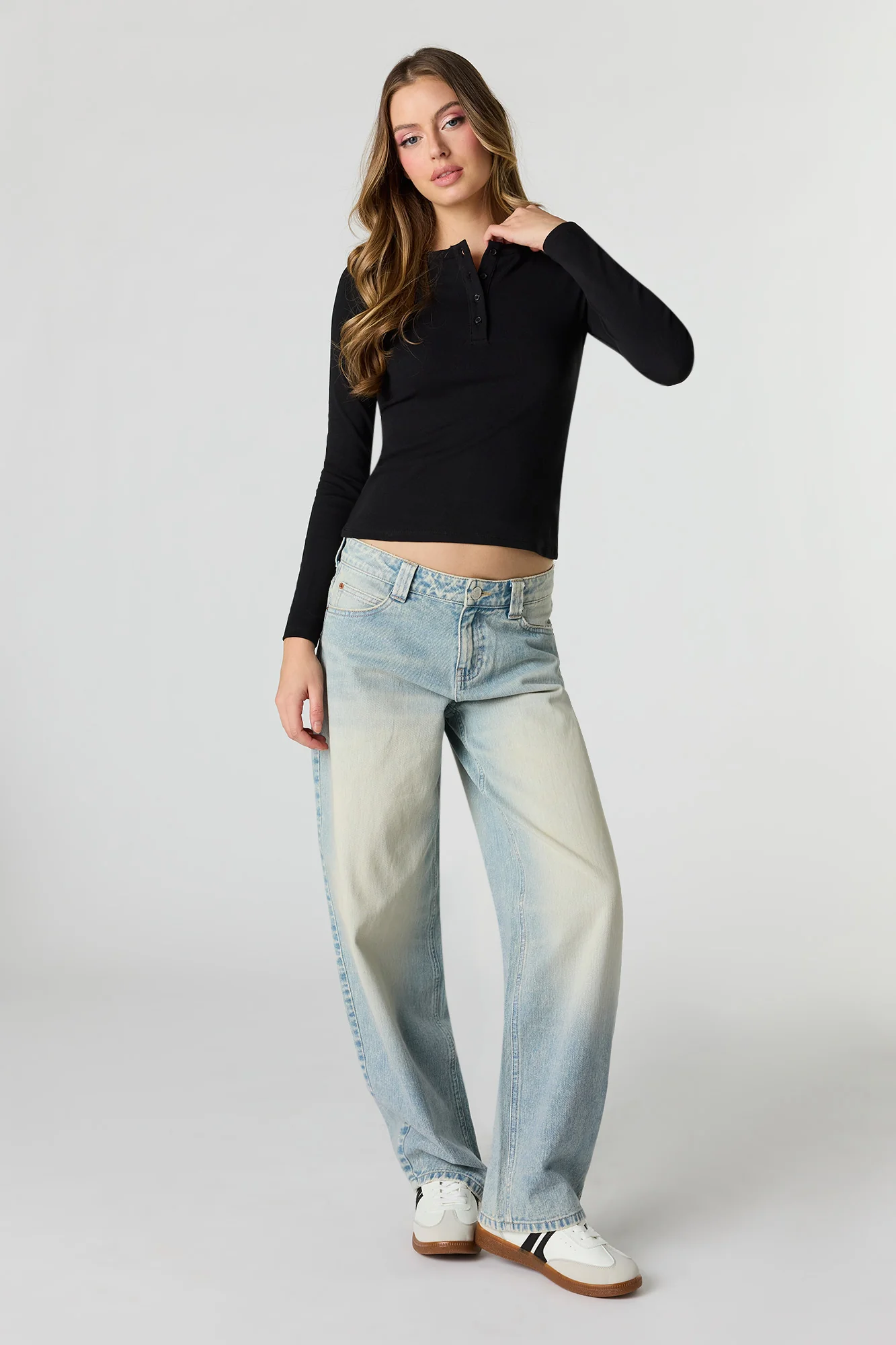 Ribbed Long Sleeve Henley Top - Image 6