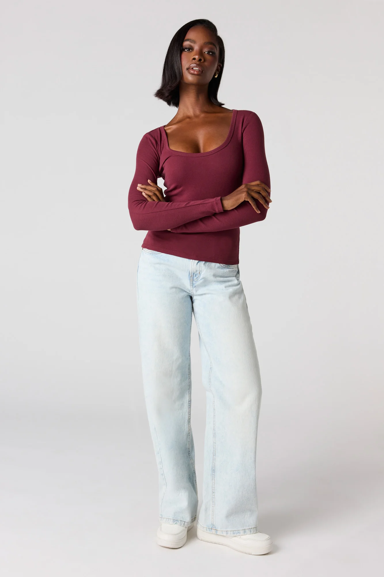 Ribbed Scoop Neck Long Sleeve Top - Image 3