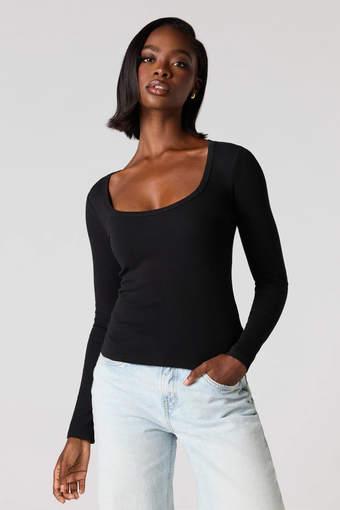 Ribbed Scoop Neck Long Sleeve Top - Image 8