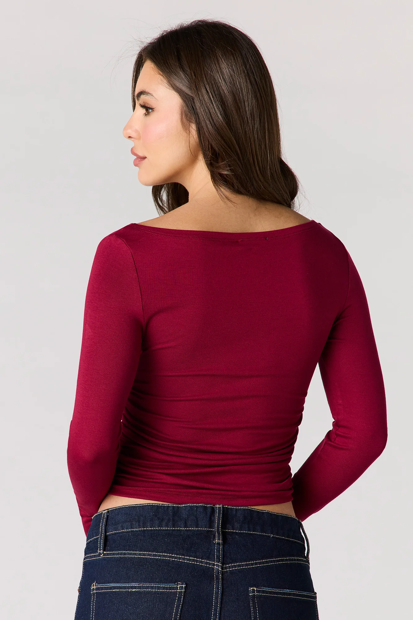 Ribbed Boat Neck Long Sleeve Top - Image 2