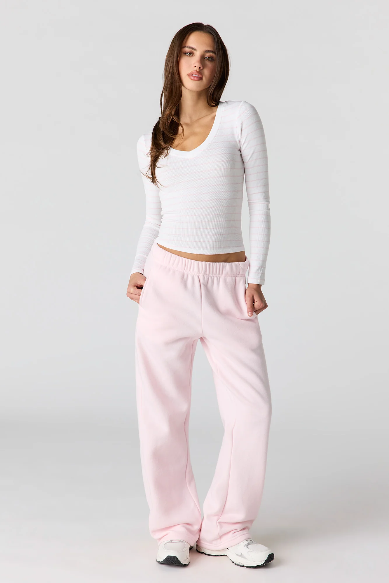 Ribbed V-Neck Long Sleeve Top - Image 18