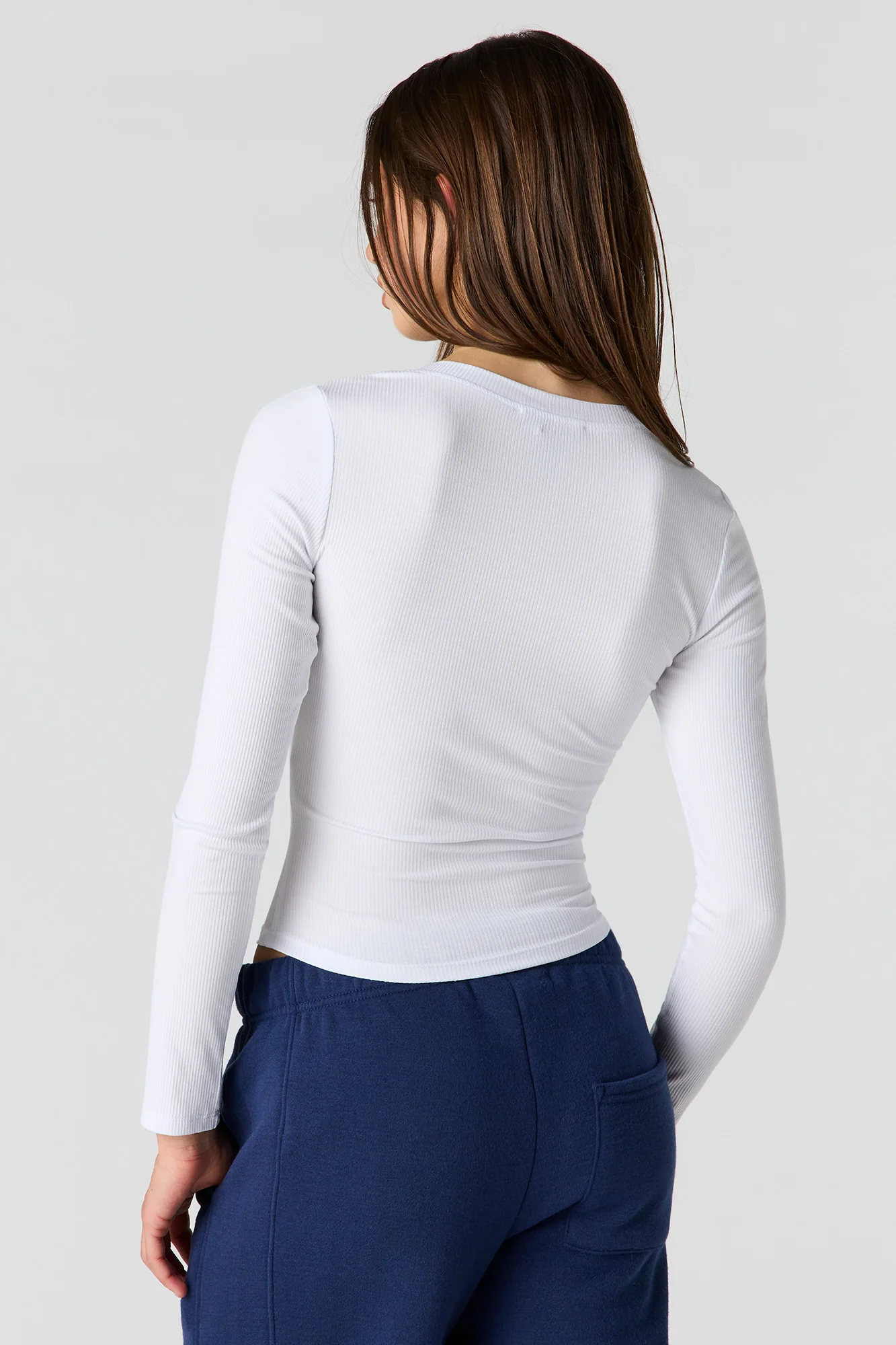 Ribbed V-Neck Long Sleeve Top - Image 2
