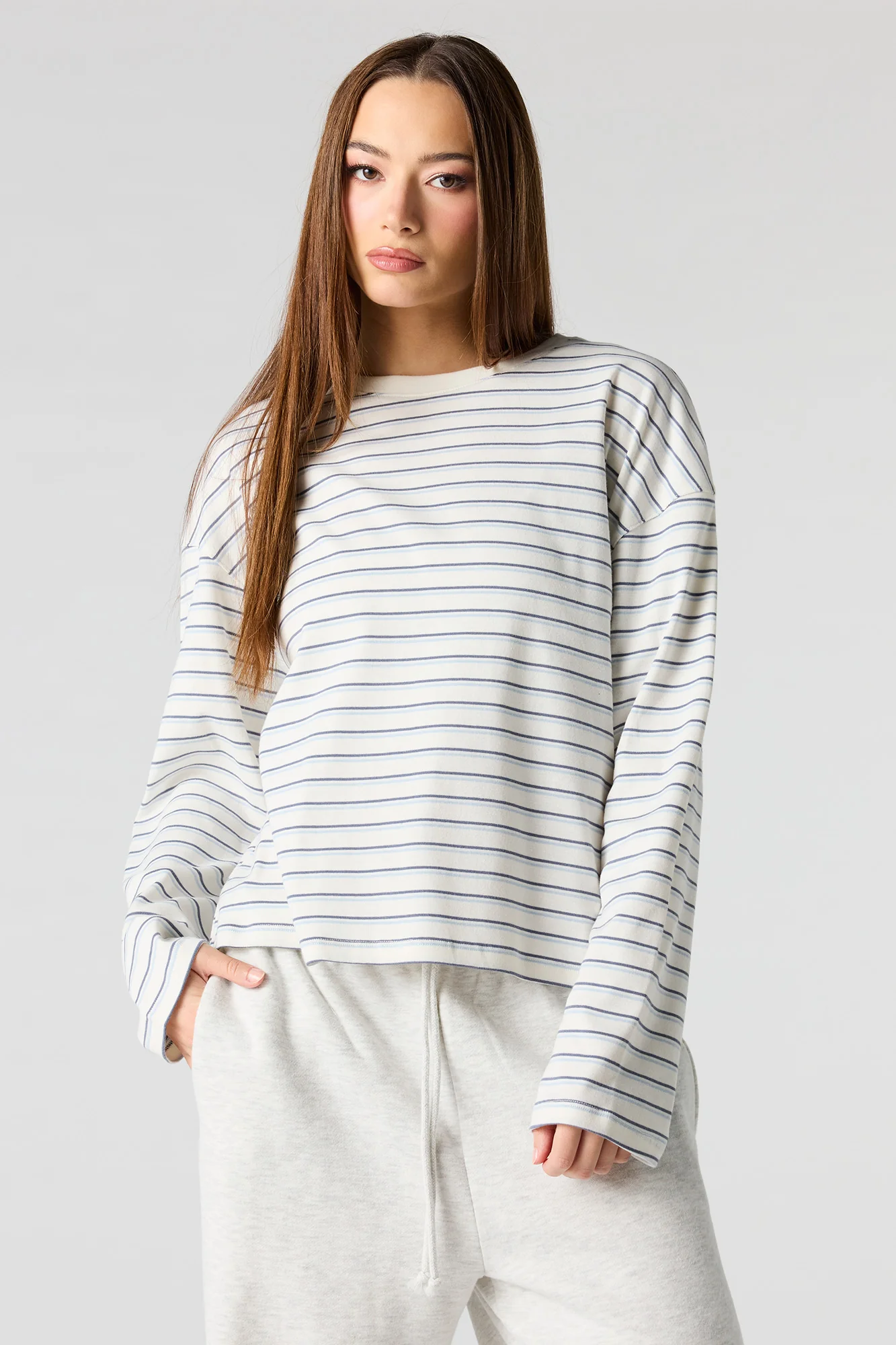 Striped Ribbed Classic Long Sleeve Top - Image 8