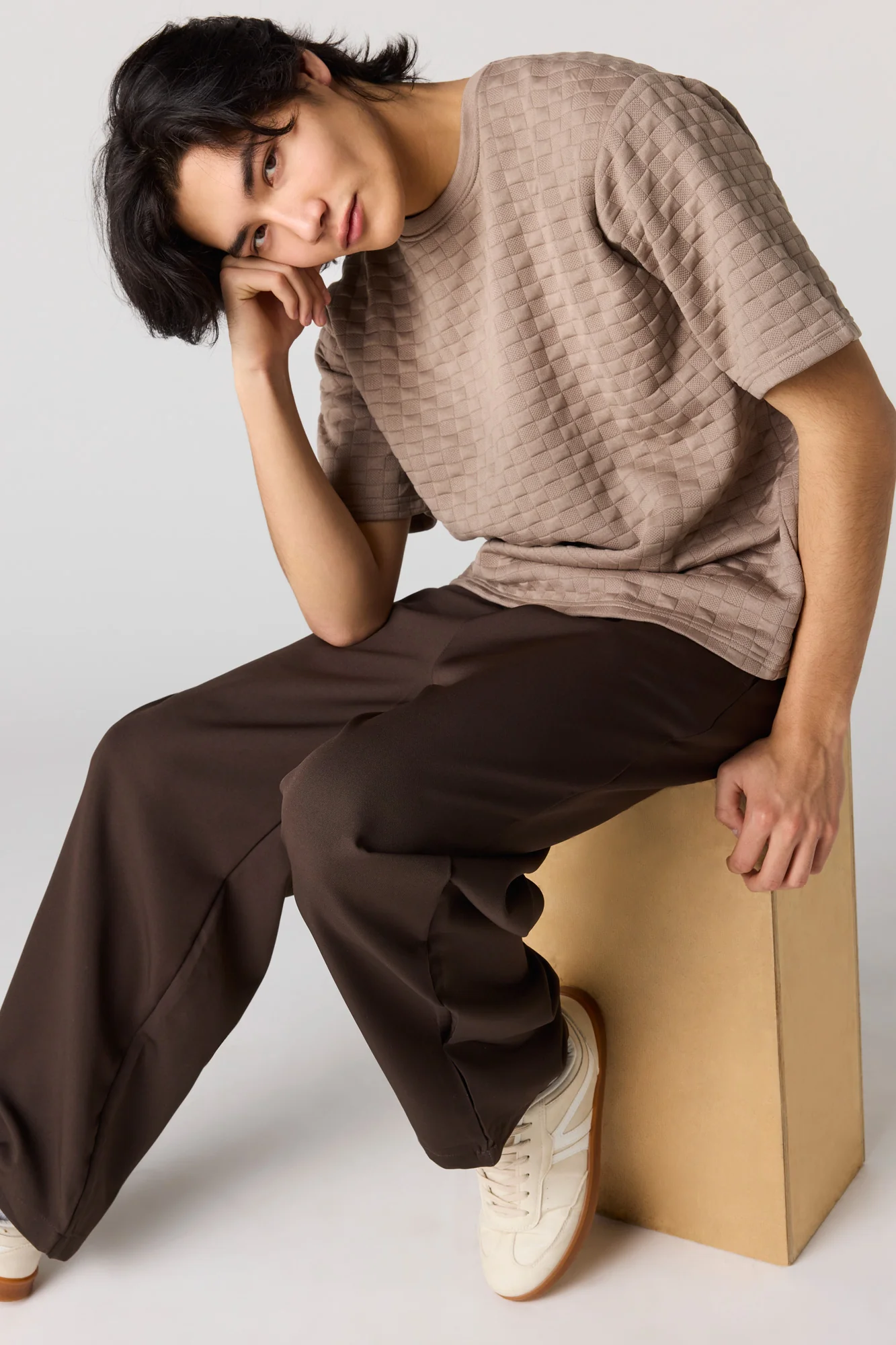 Checkered Textured Boxy T-Shirt