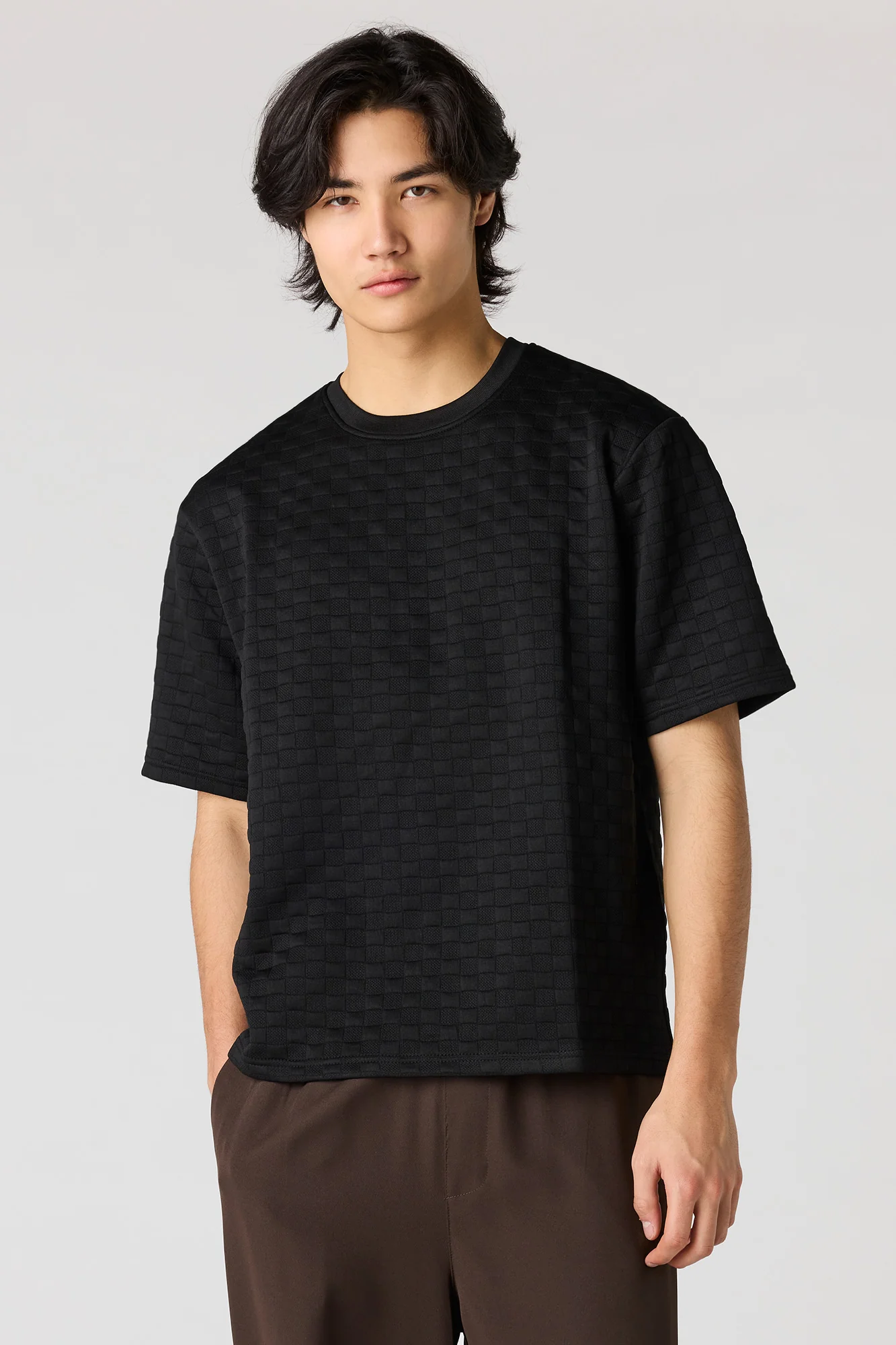 Checkered Textured Boxy T-Shirt - Image 5