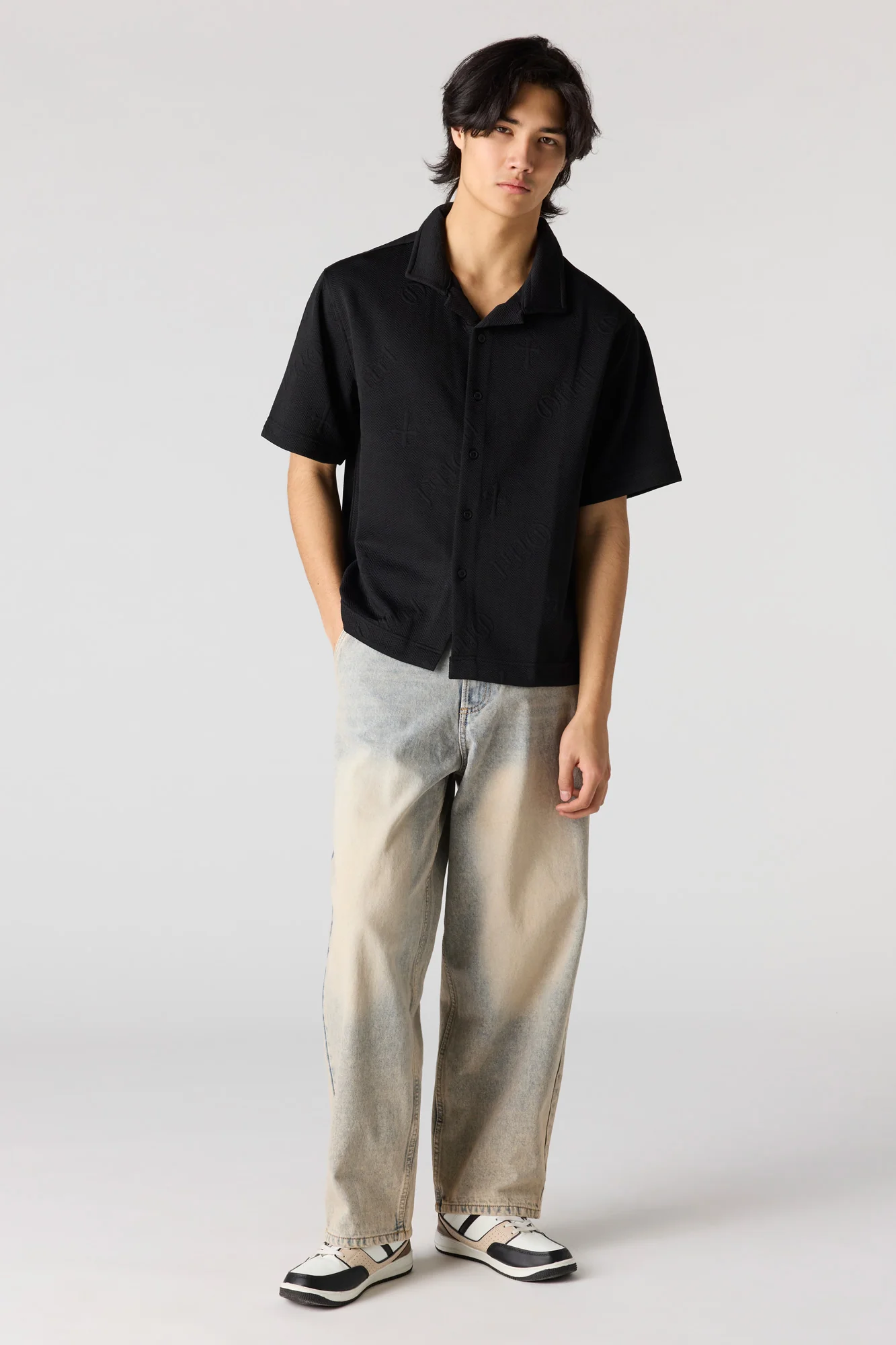 Cross Textured Button-Up Top - Image 6