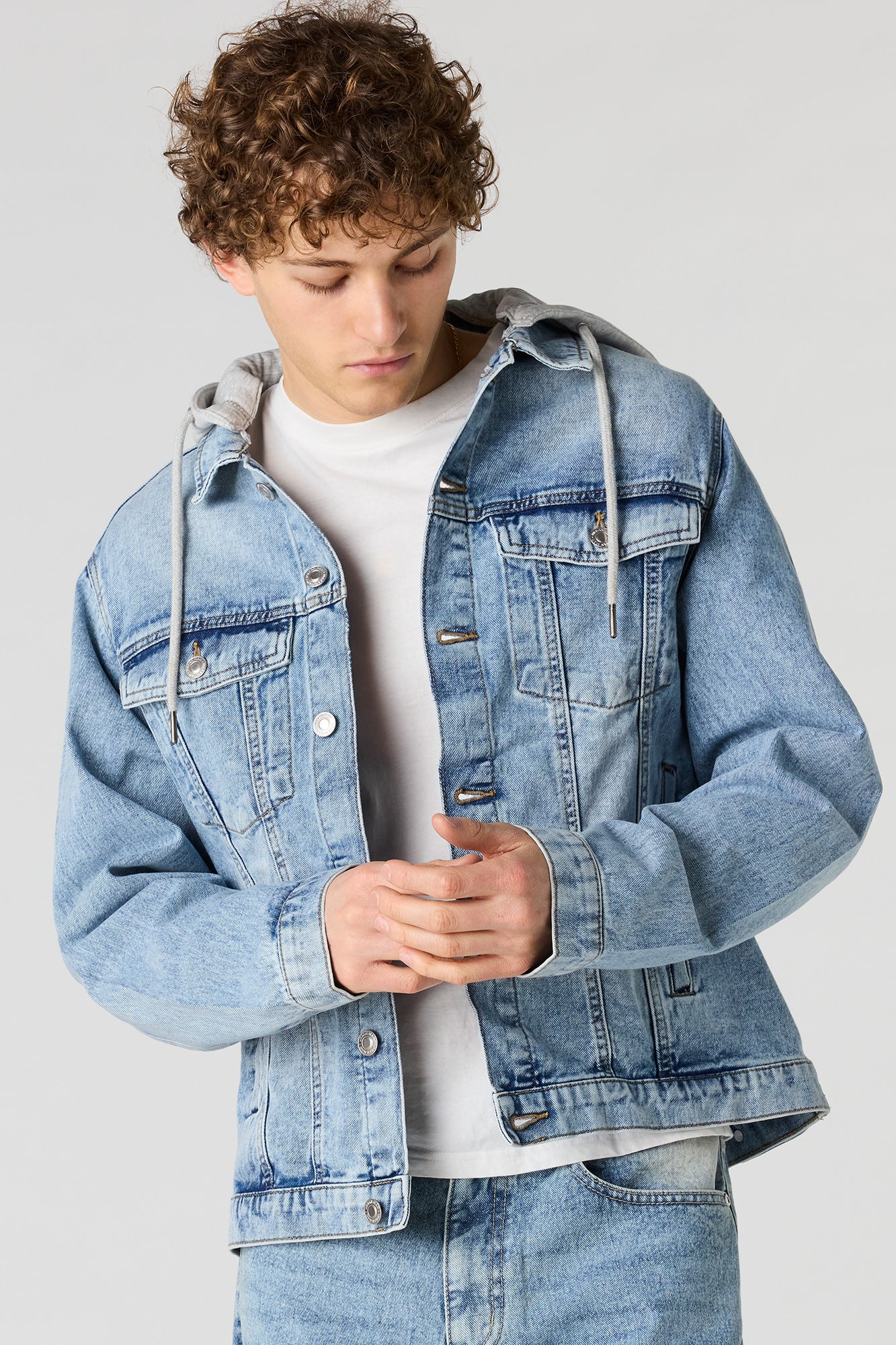 Denim Jacket with Fleece Hood