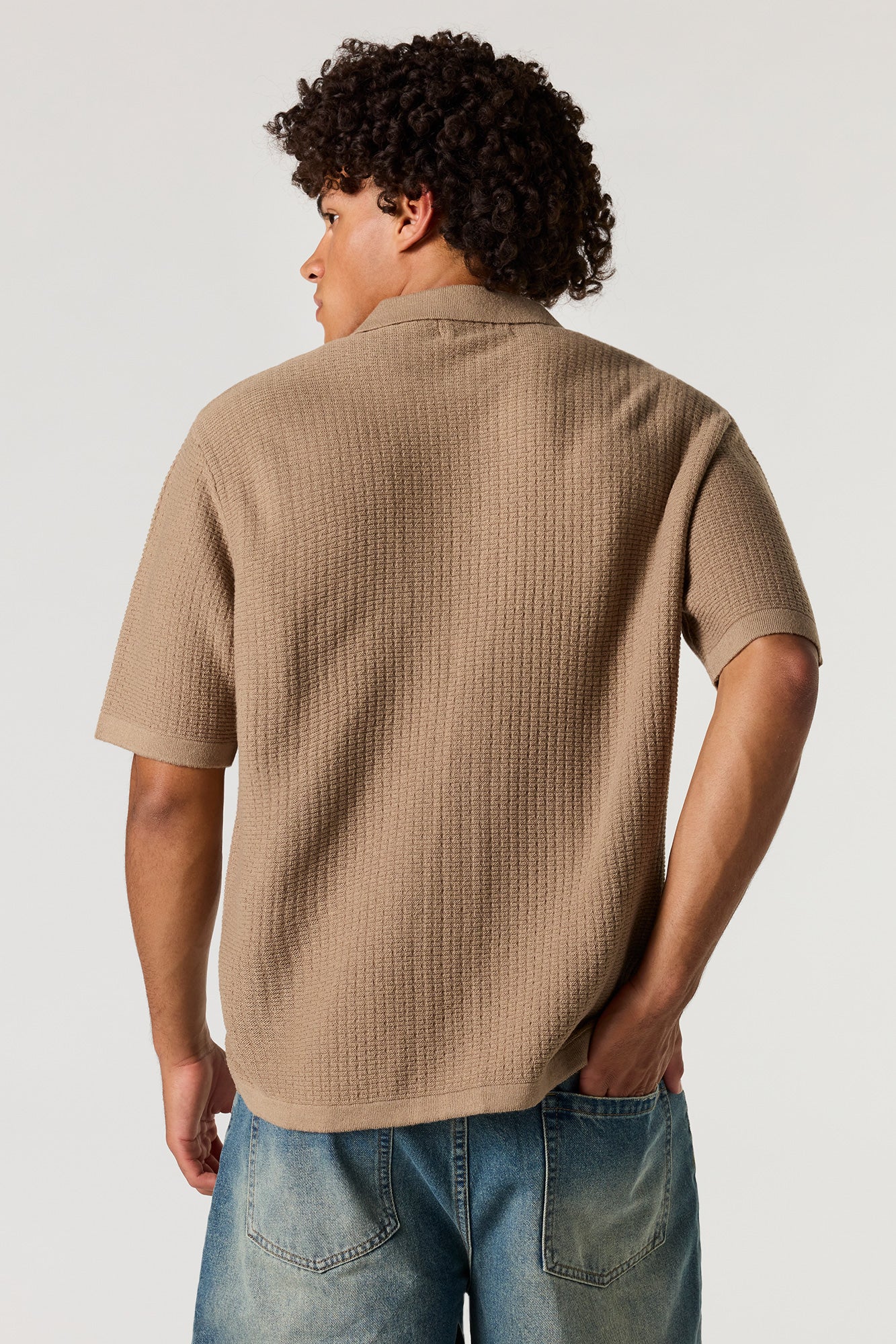 Boxy Jacquard Knit Button-Up Top - Image 11