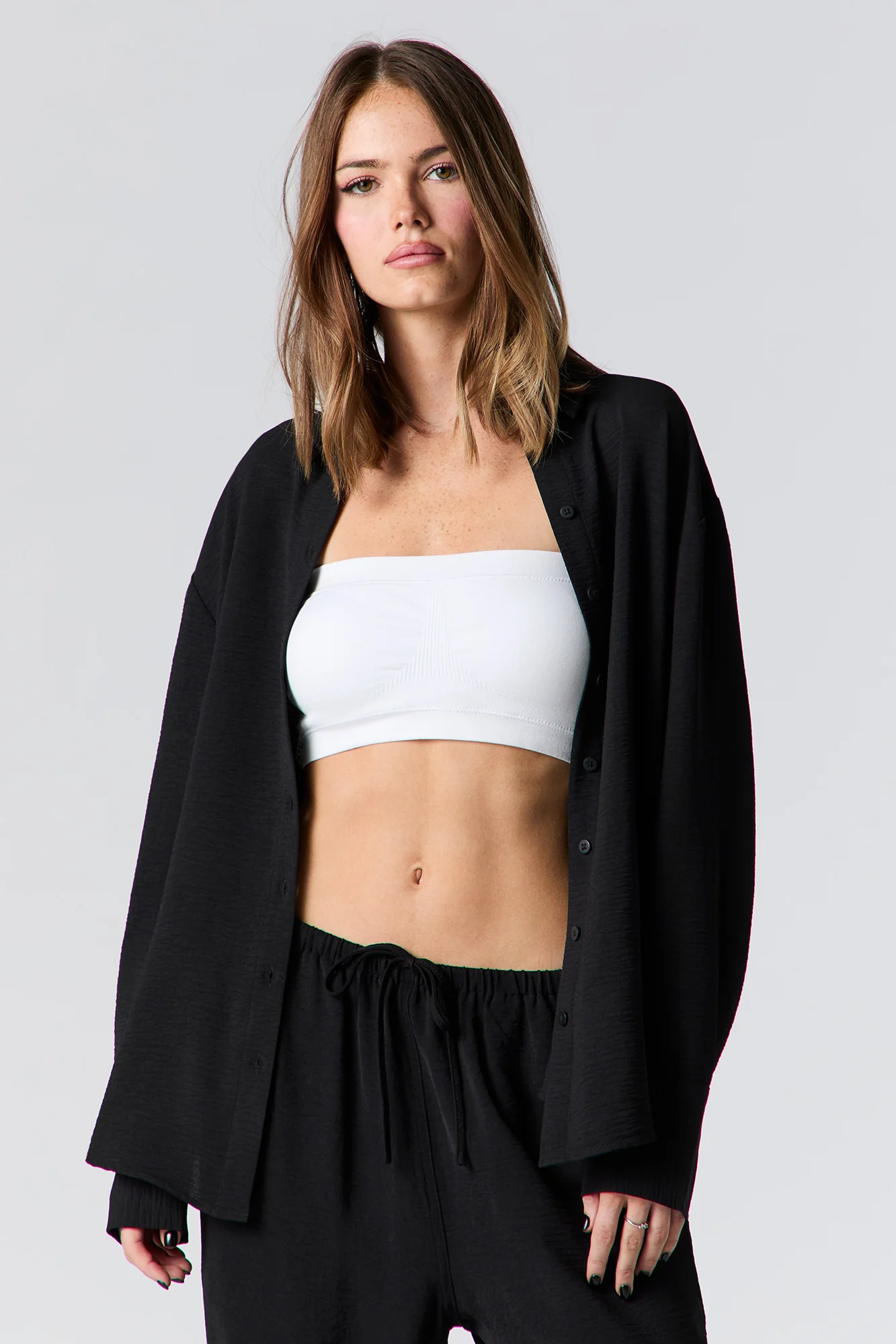 Flowy Long Sleeve Button-Up Top - Image 10