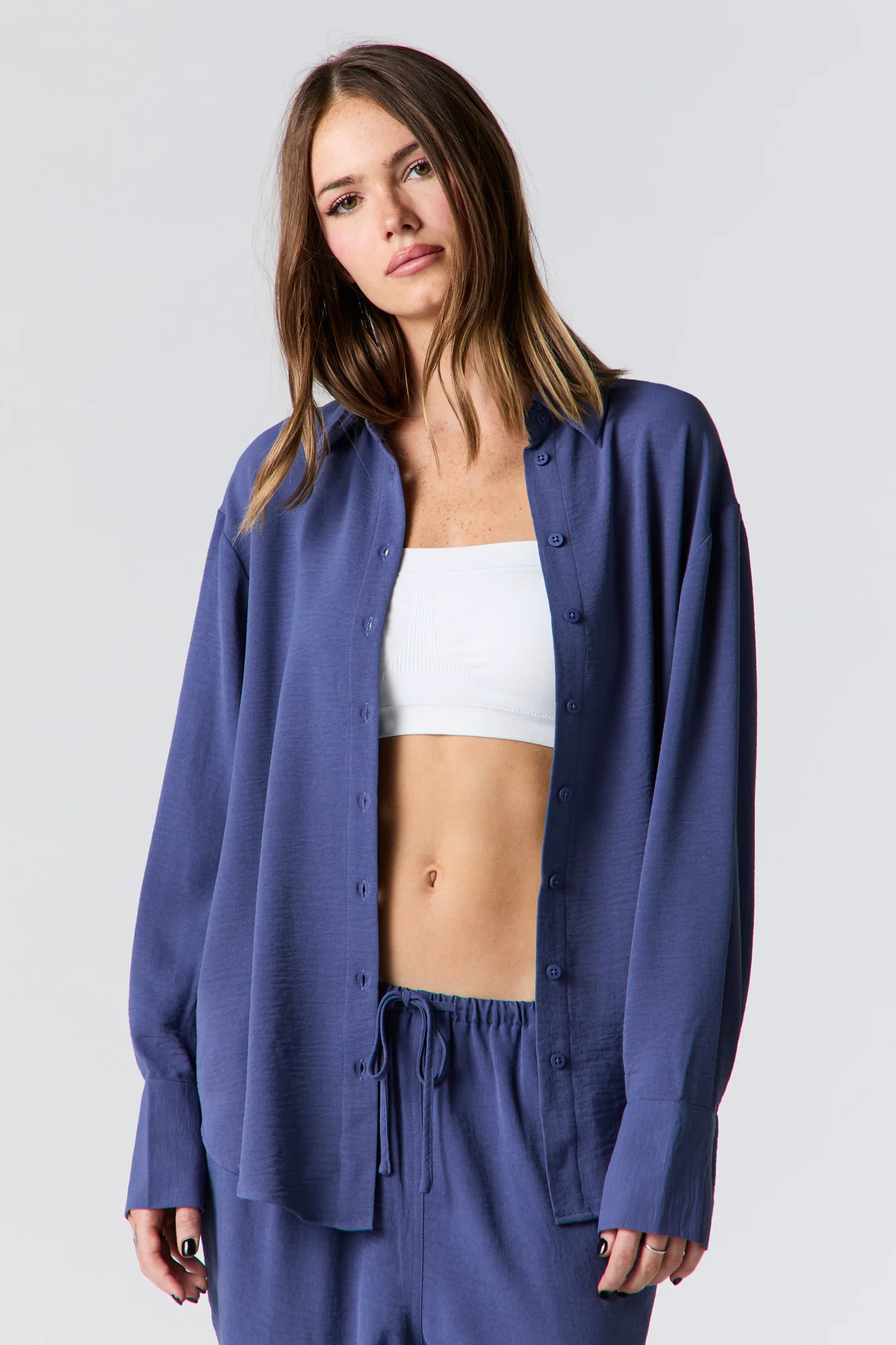 Flowy Long Sleeve Button-Up Top - Image 13