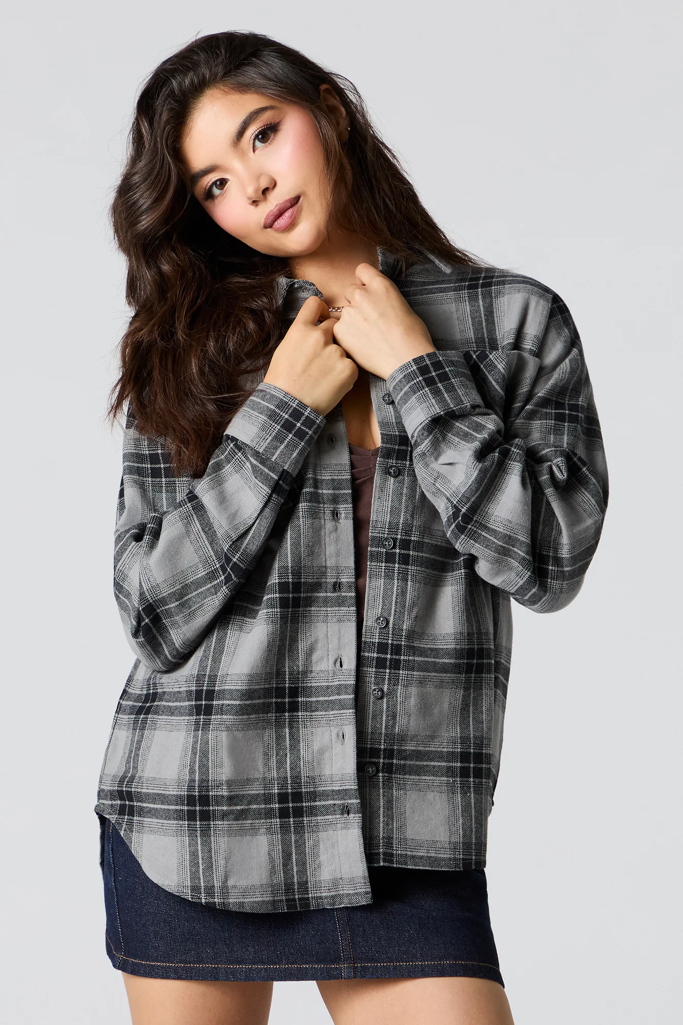 Plaid Flannel Long Sleeve Button-Up Top - Image 10