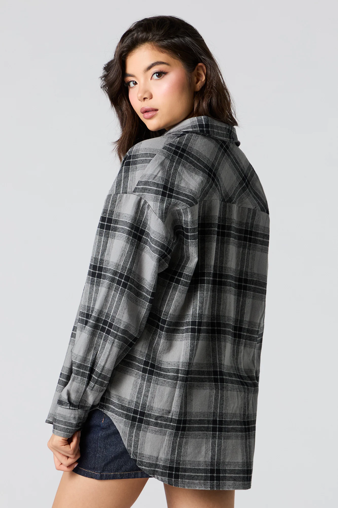 Plaid Flannel Long Sleeve Button-Up Top - Image 11