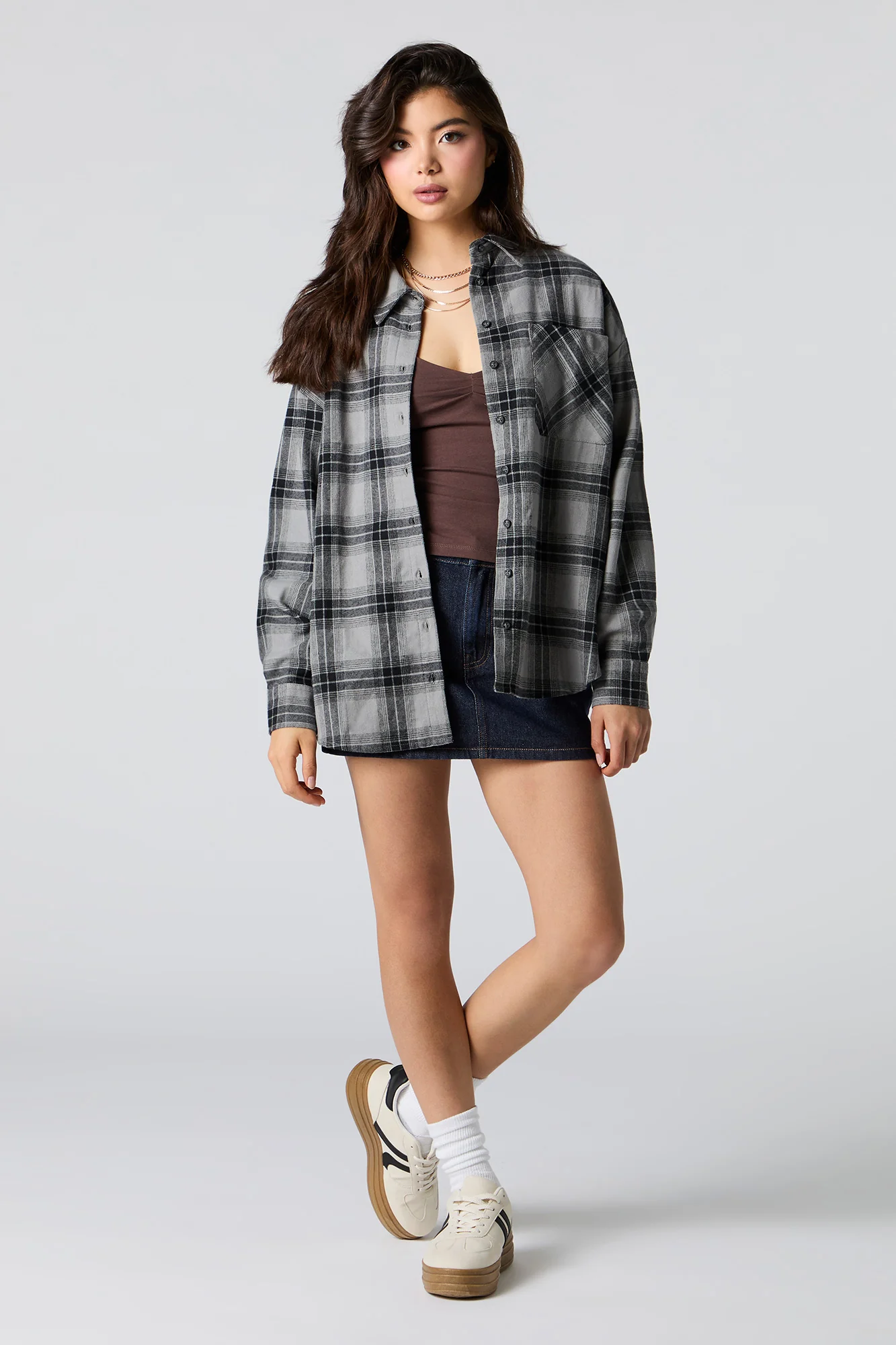 Plaid Flannel Long Sleeve Button-Up Top - Image 12
