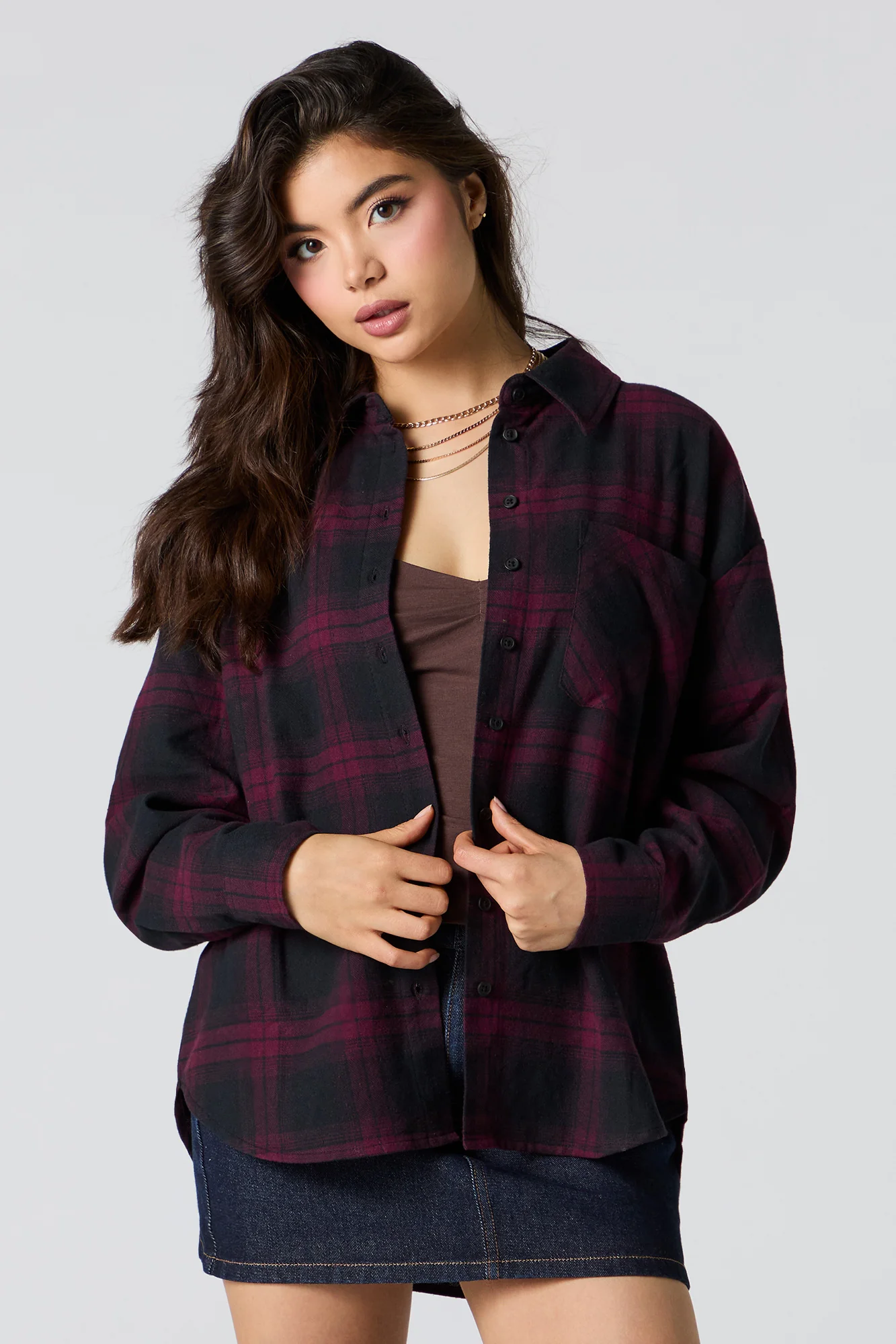 Plaid Flannel Long Sleeve Button-Up Top - Image 13