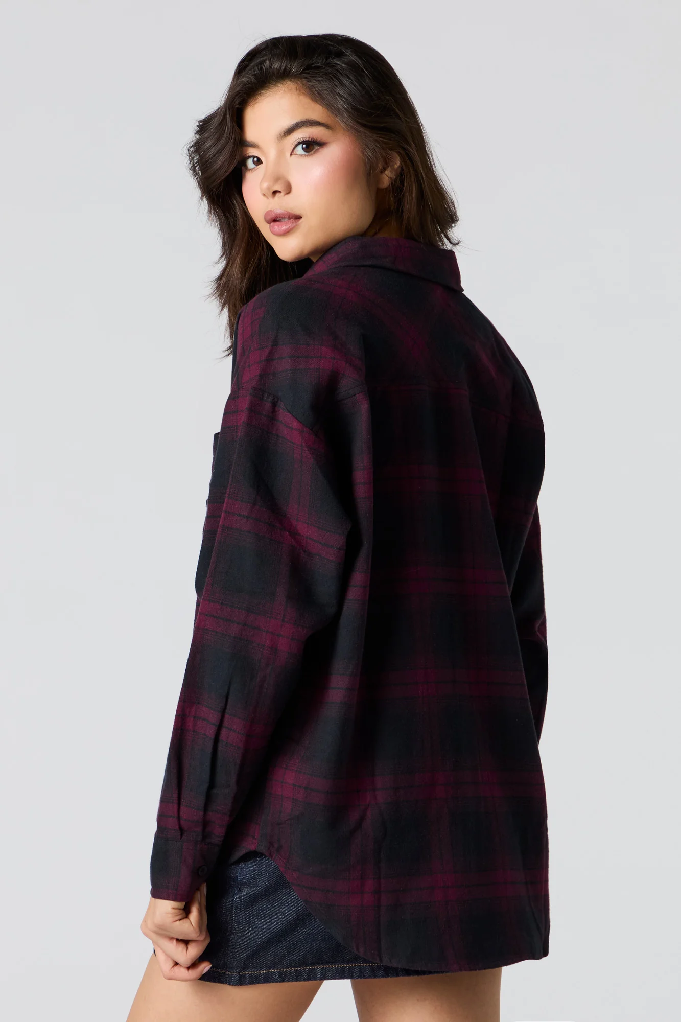Plaid Flannel Long Sleeve Button-Up Top - Image 14