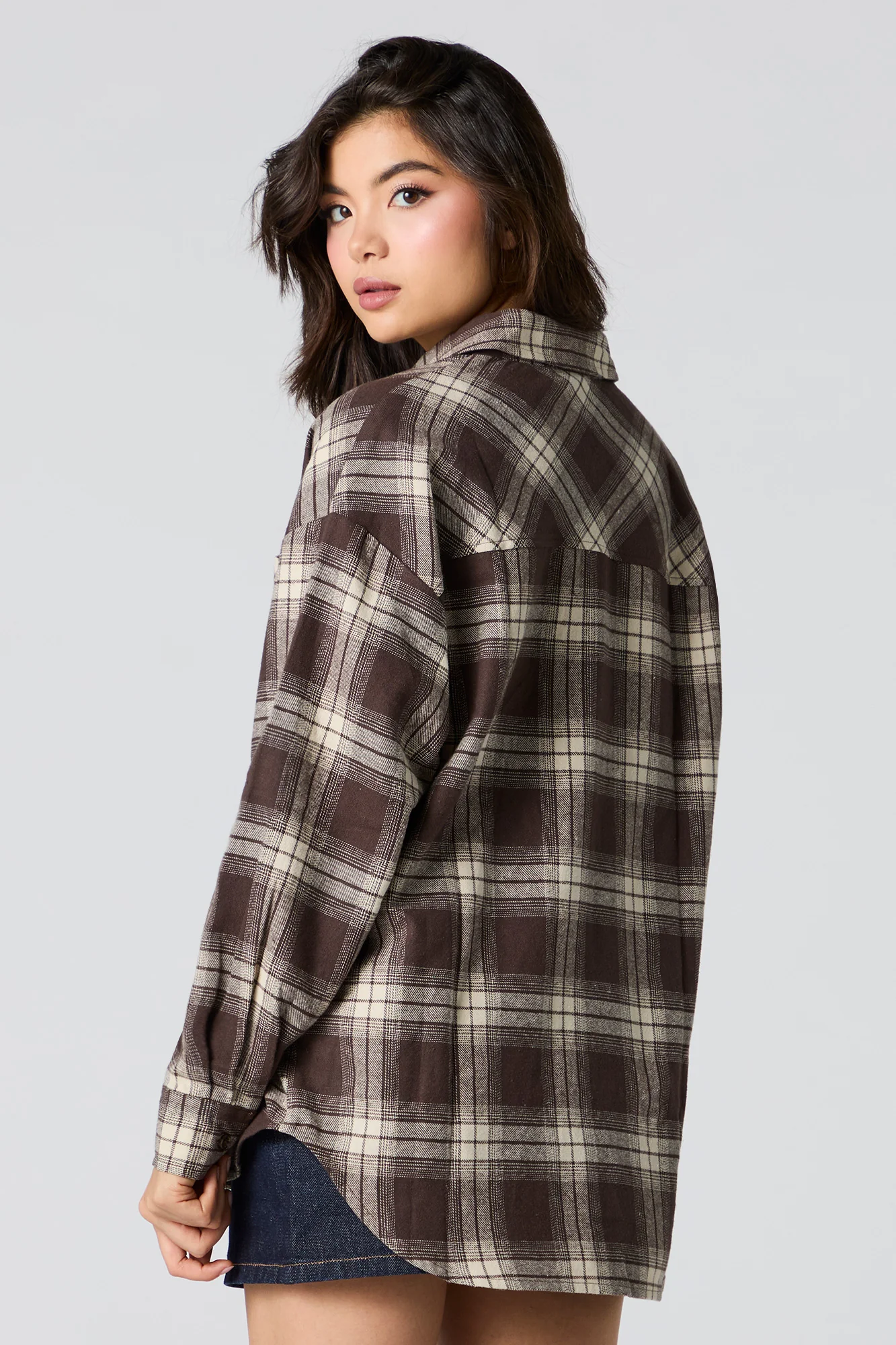 Plaid Flannel Long Sleeve Button-Up Top - Image 2