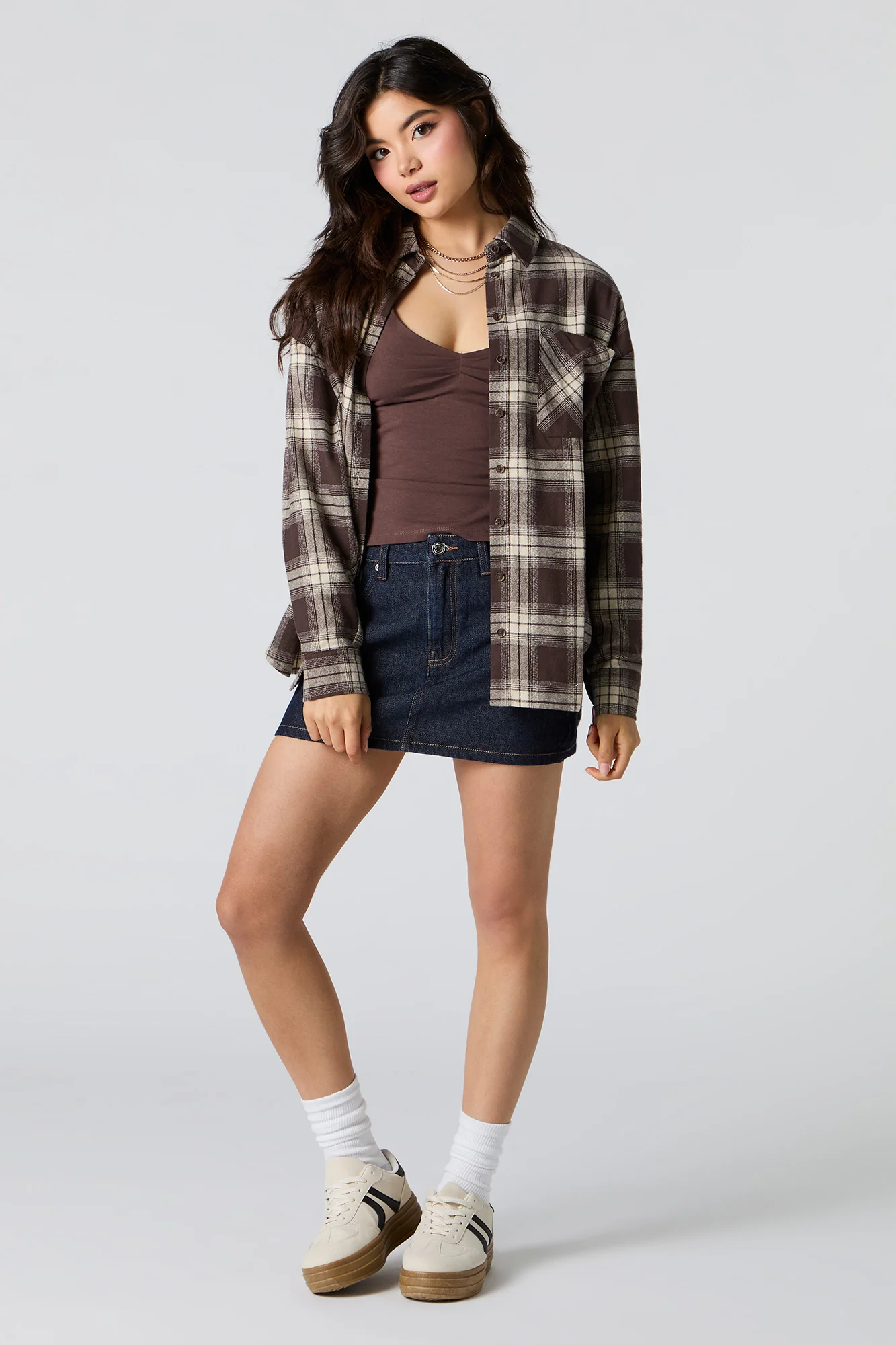 Plaid Flannel Long Sleeve Button-Up Top - Image 3