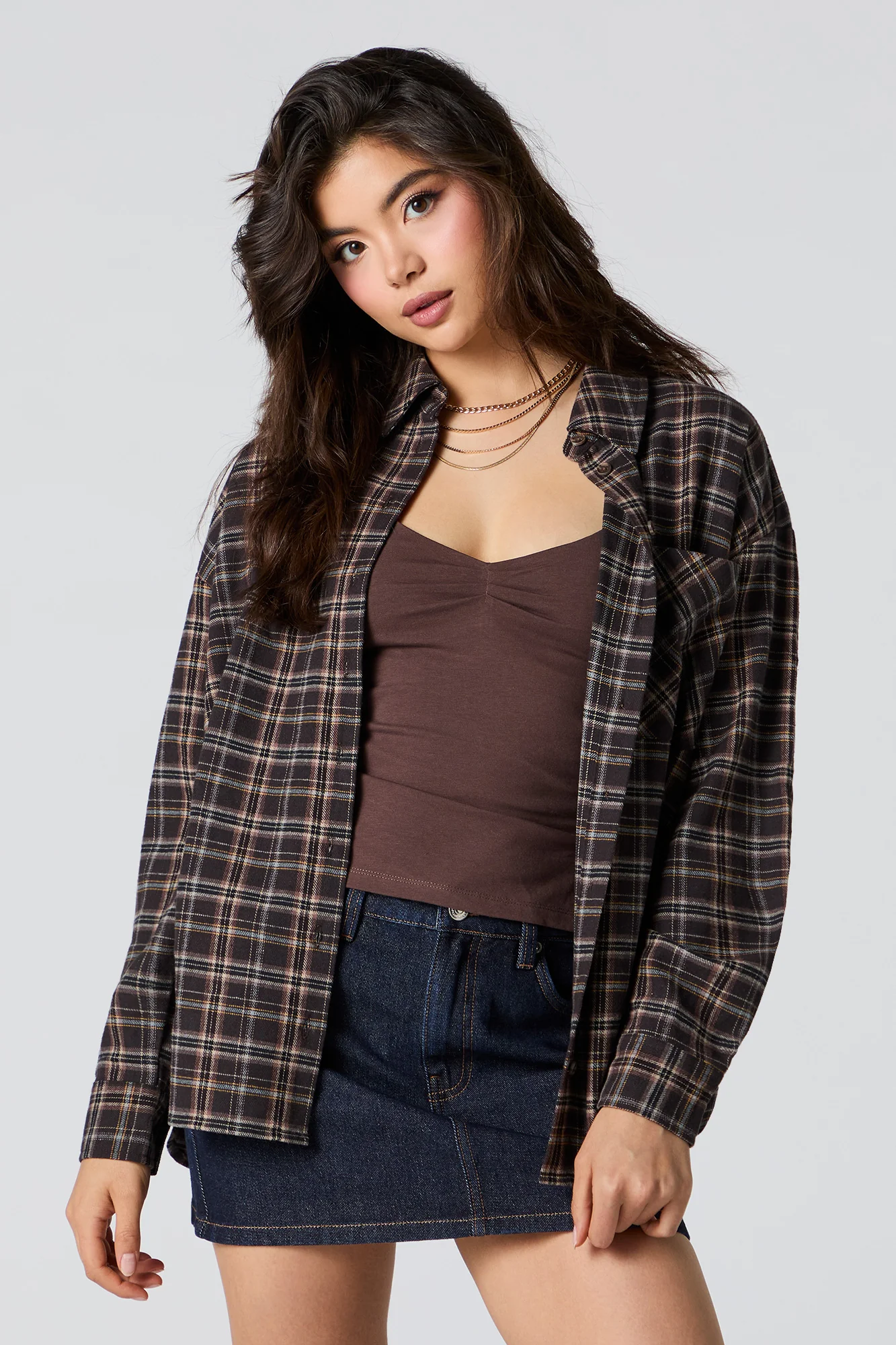Plaid Flannel Long Sleeve Button-Up Top - Image 4