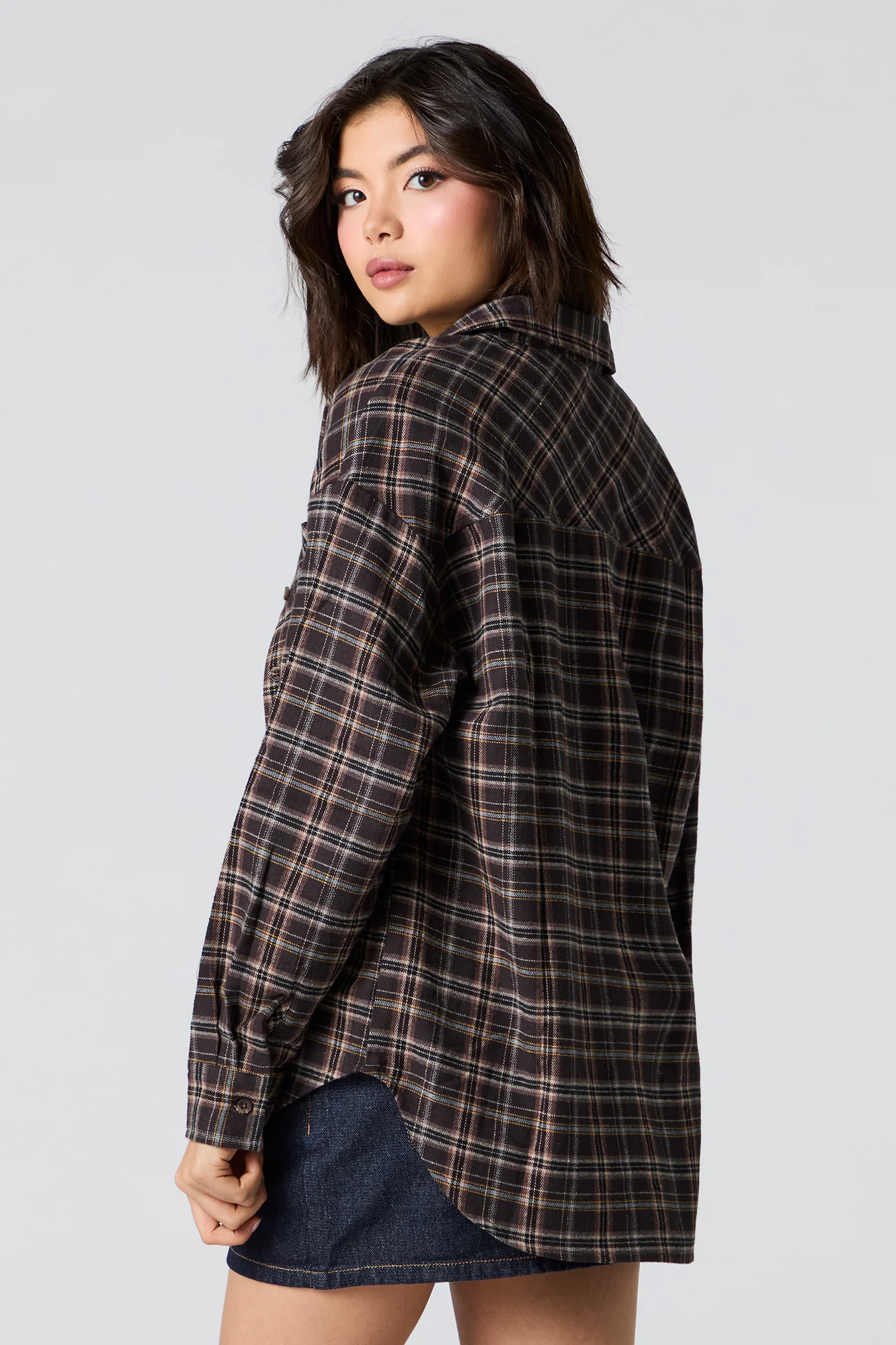 Plaid Flannel Long Sleeve Button-Up Top - Image 5