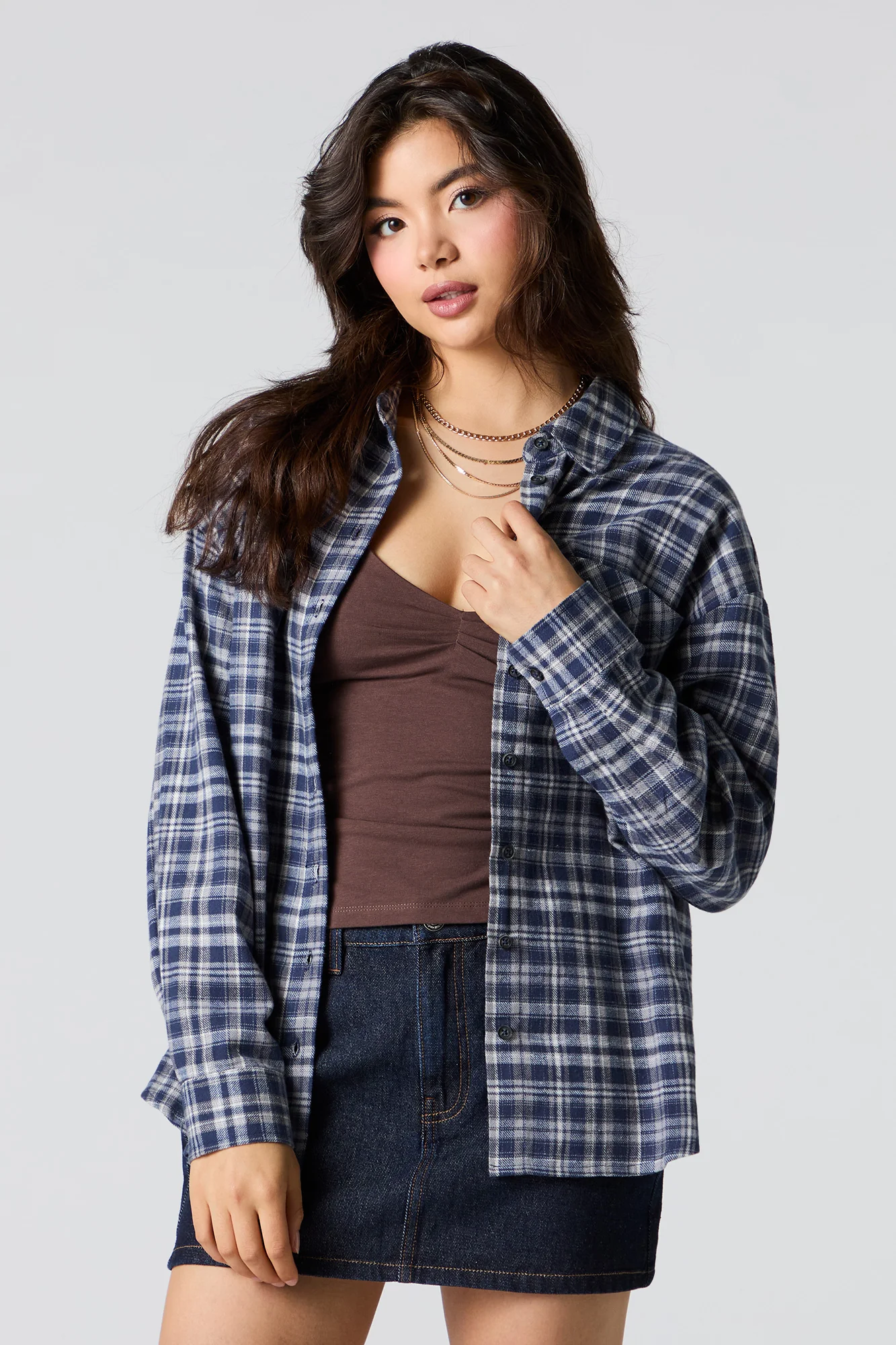 Plaid Flannel Long Sleeve Button-Up Top - Image 7