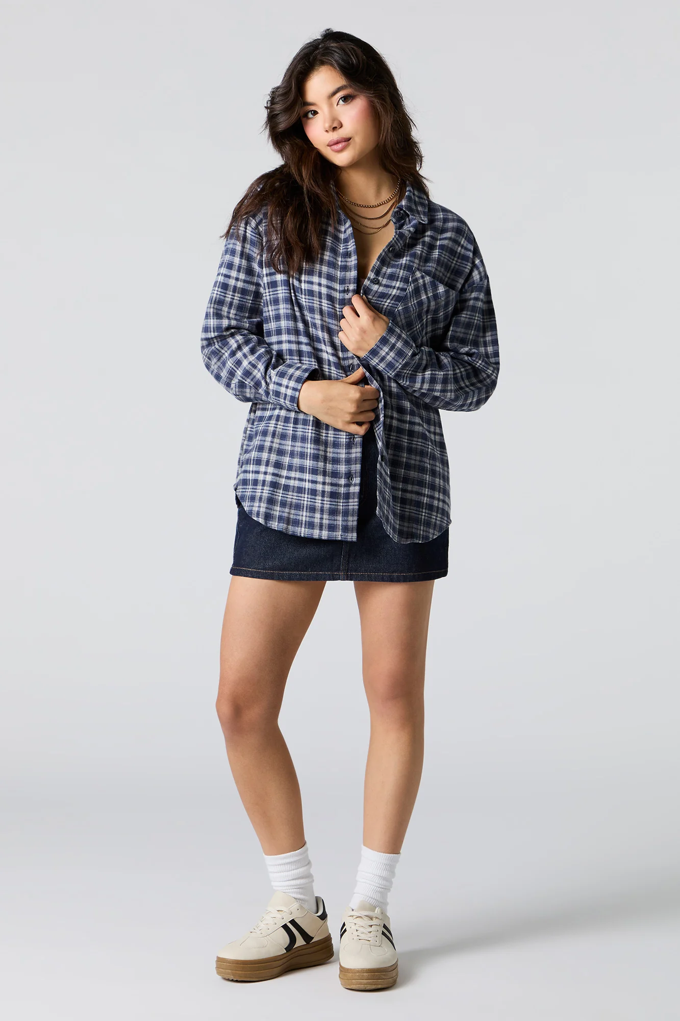 Plaid Flannel Long Sleeve Button-Up Top - Image 9