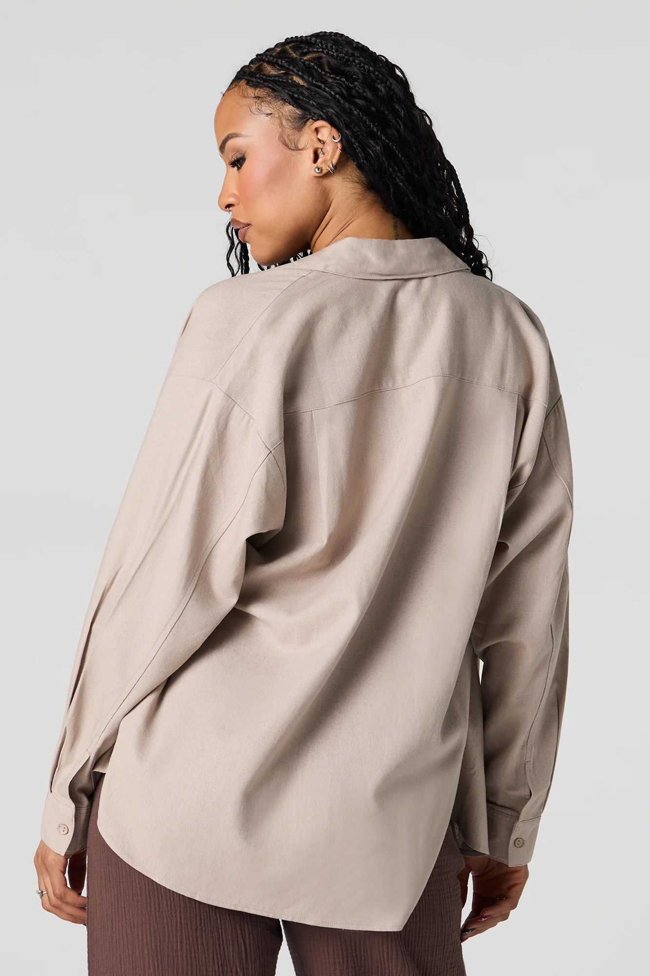 Linen-Blend Oversized Button-Up Top - Image 11