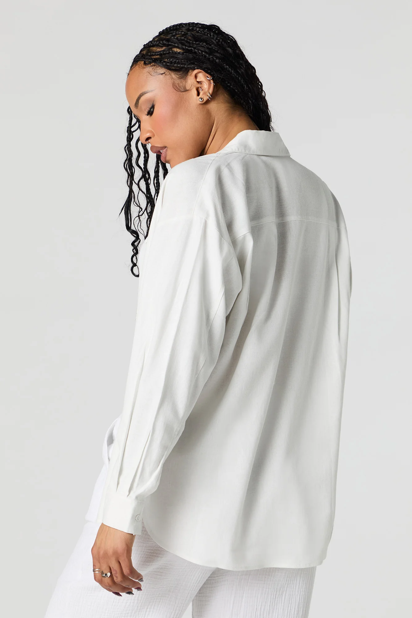 Linen-Blend Oversized Button-Up Top - Image 8