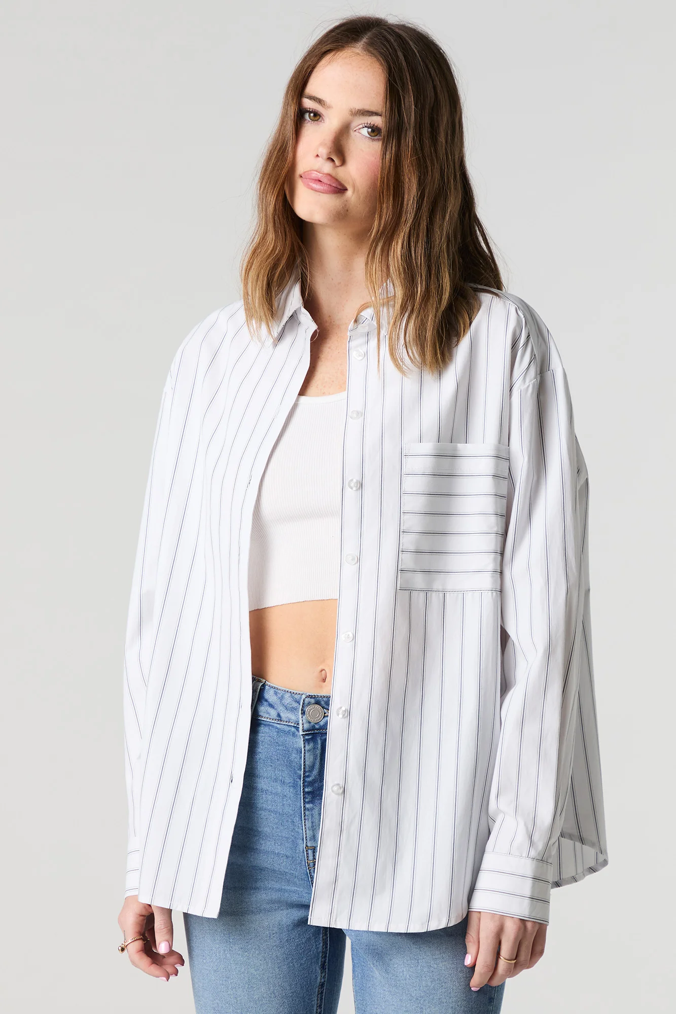Oversized Striped Button-Up Top - Image 4
