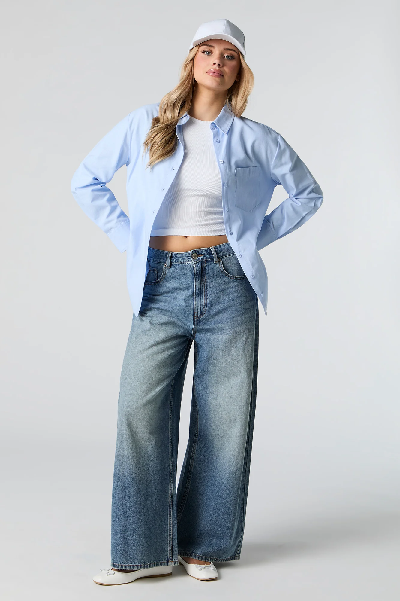 Oversized Long Sleeve Button-Up Top - Image 3