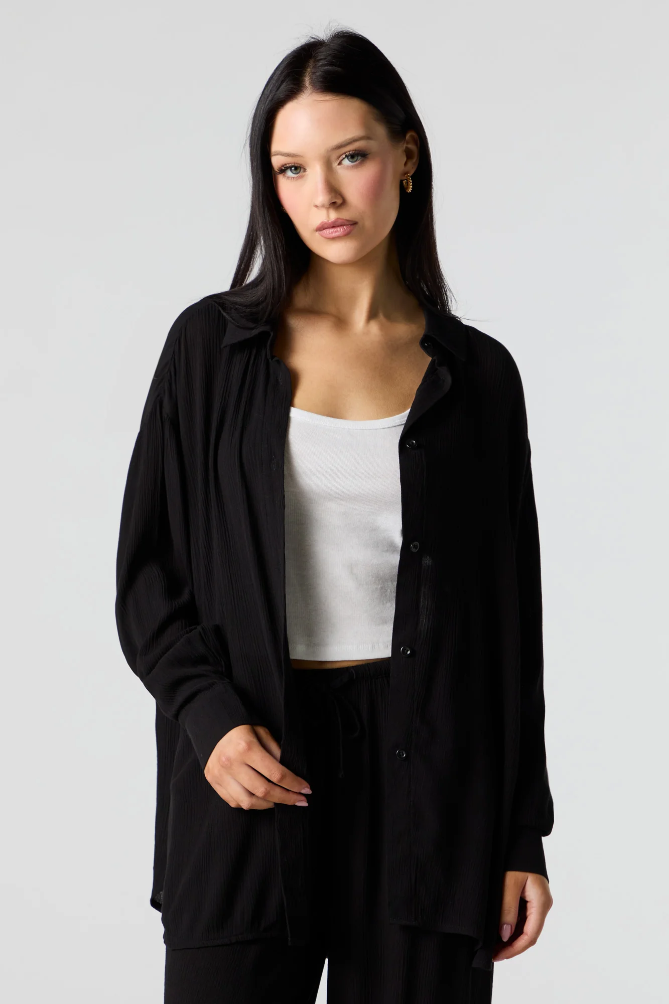 Crinkle Oversized Button-Up Top - Image 10