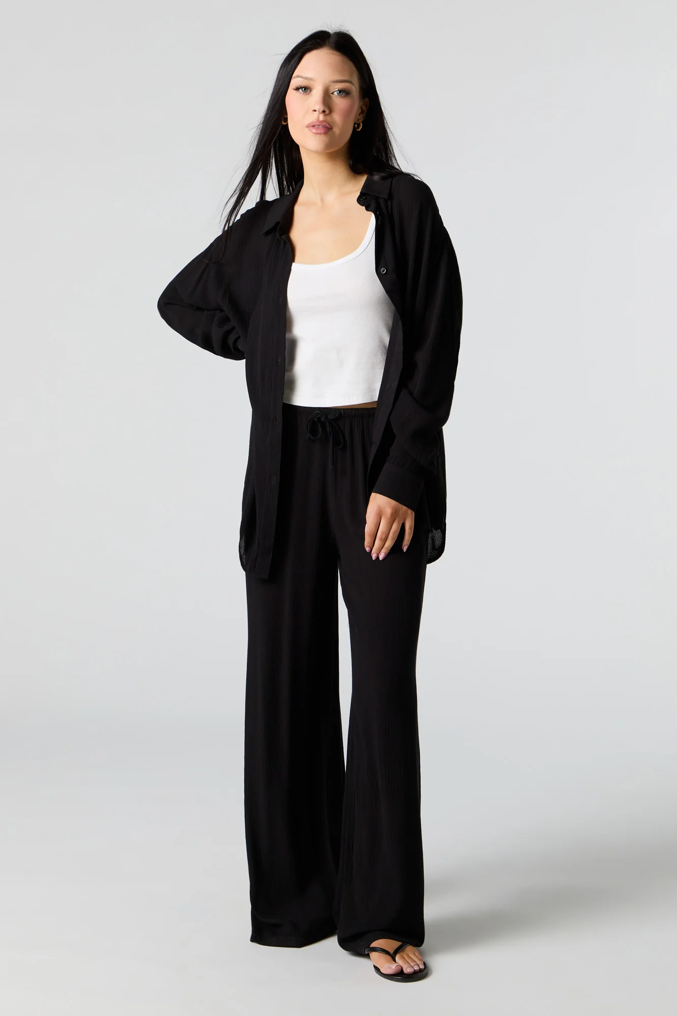 Crinkle Oversized Button-Up Top - Image 12